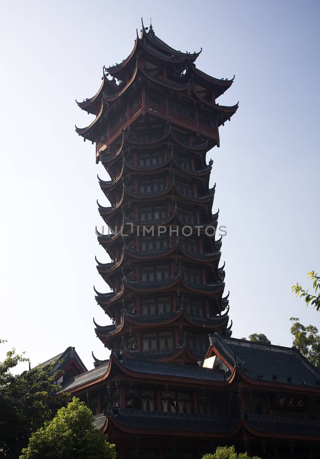 Jiutian Pagoda Tower Chengdu Sichuan China The pagoda was built in the early 1950s just after liberation of China.