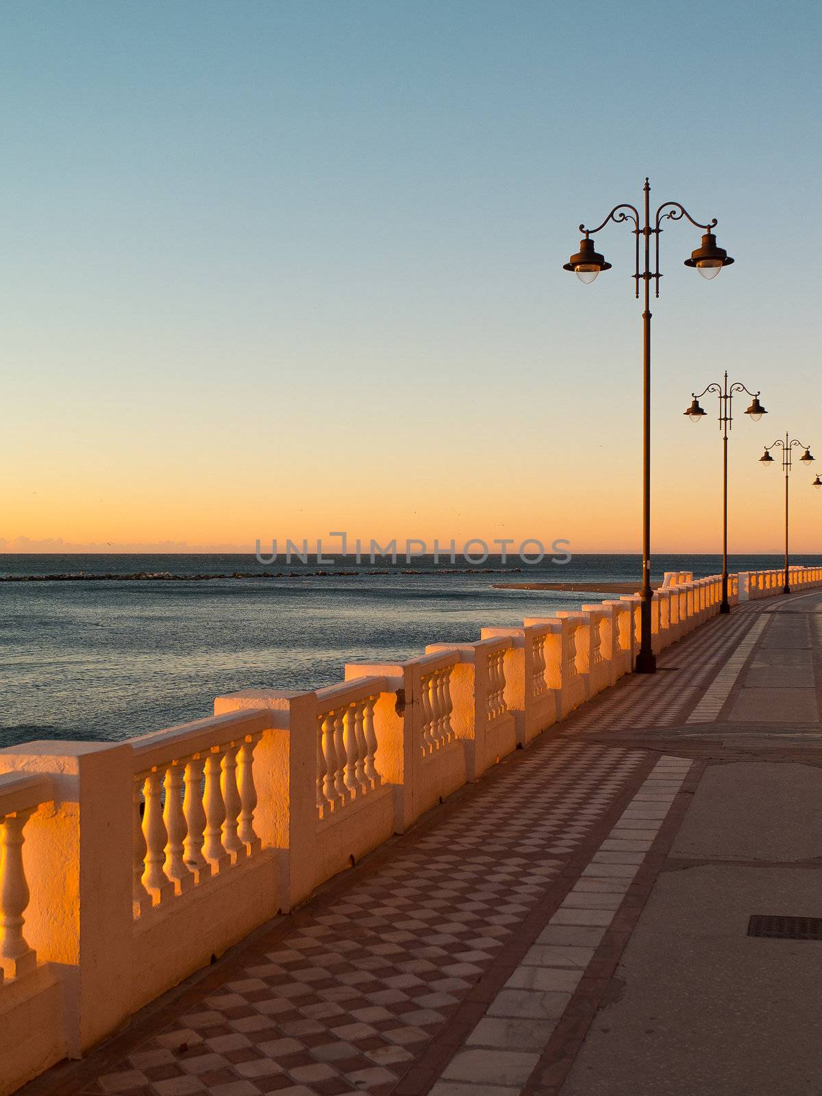 Empty promenade on Malaga beach in Spain
