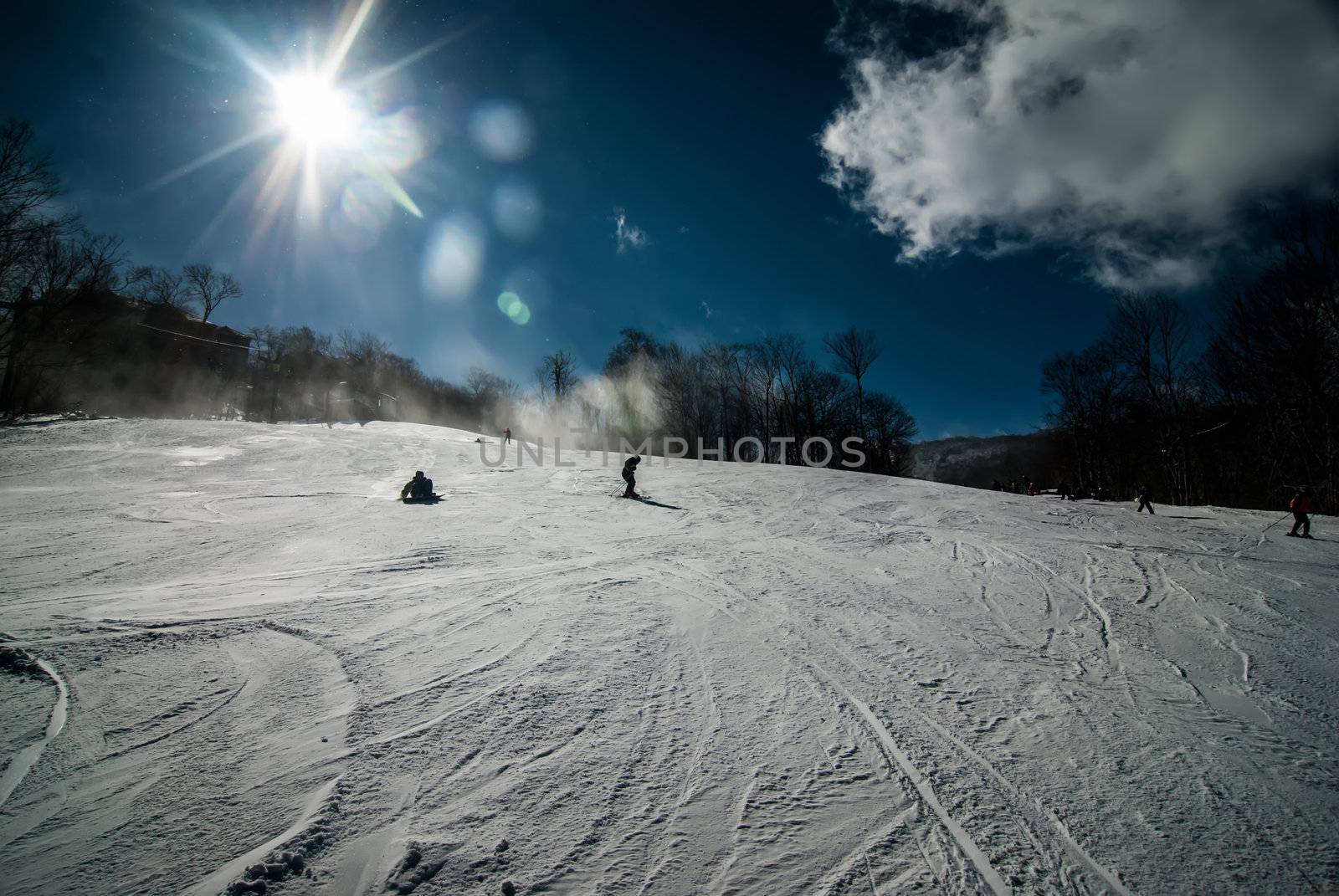 sunny day at the north carolina skiing resort in february