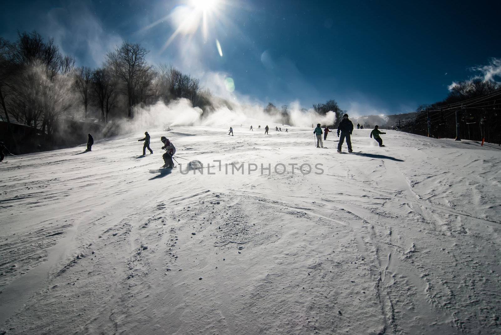 sunny day at the north carolina skiing resort in february