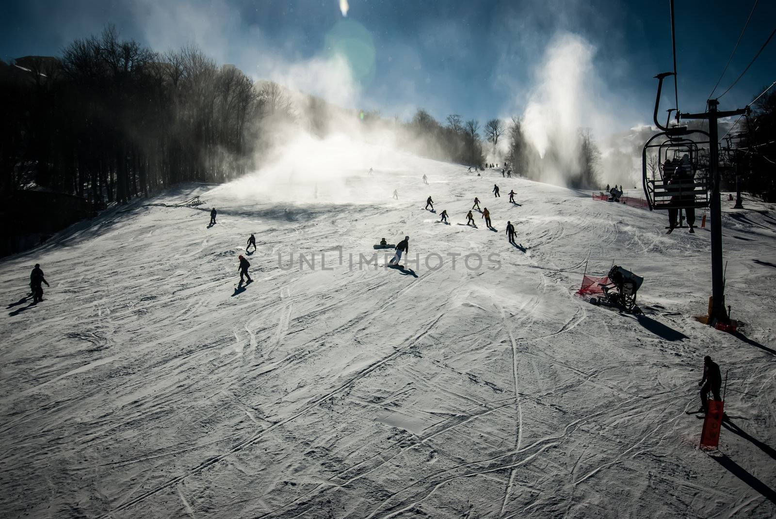 sunny day at the north carolina skiing resort in february