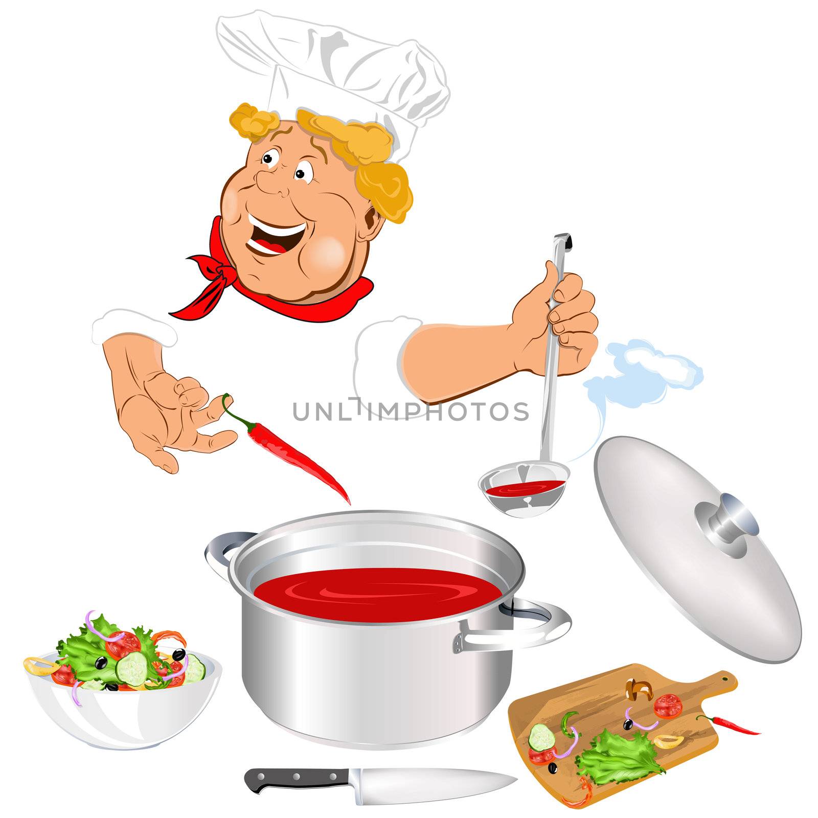 Funny Chef and fresh vegetable food for Gourmet by sergey150770SV