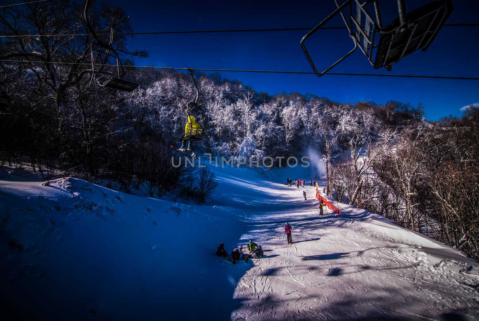 sunny day at the north carolina skiing resort in february