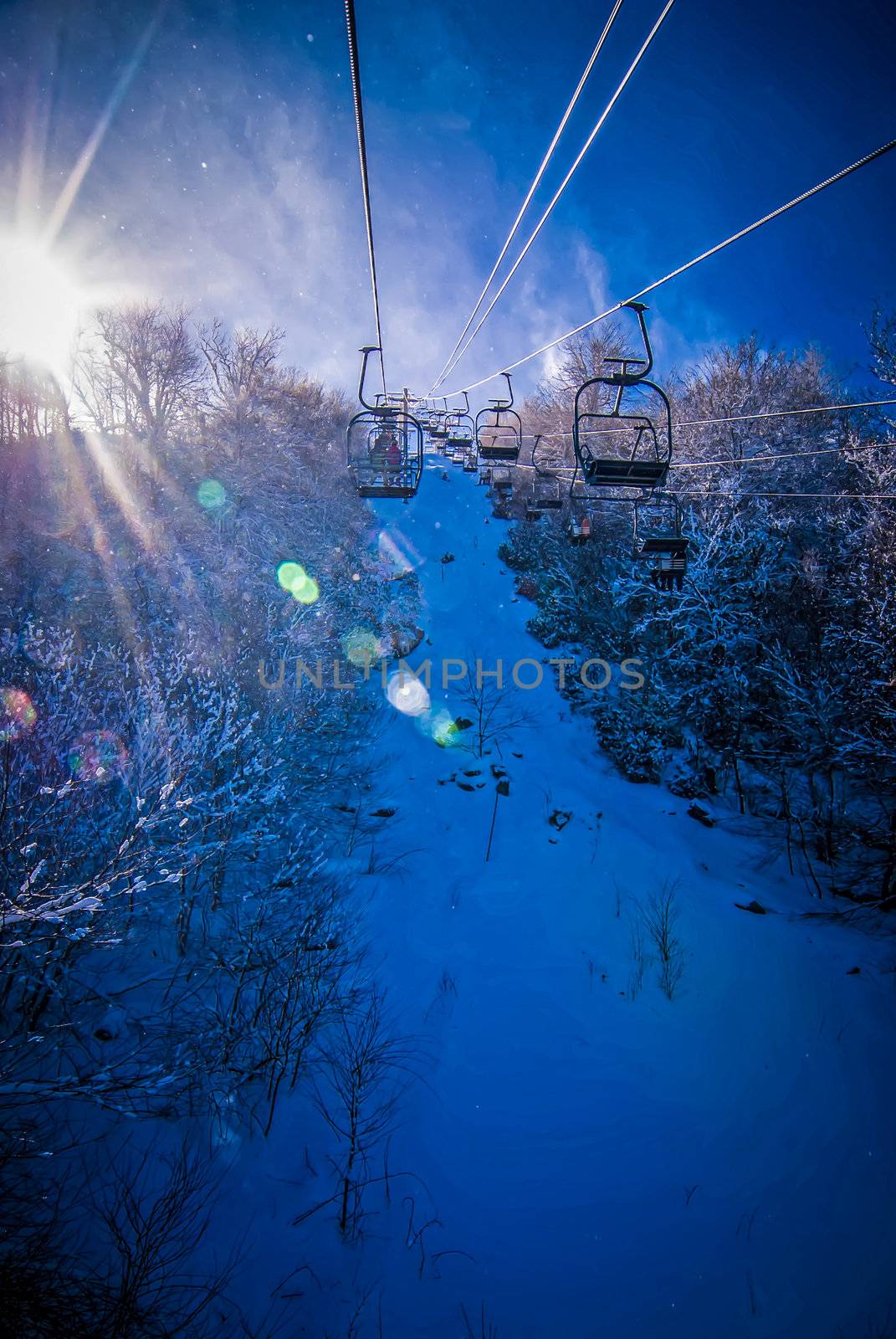 sunny day at the north carolina skiing resort in february