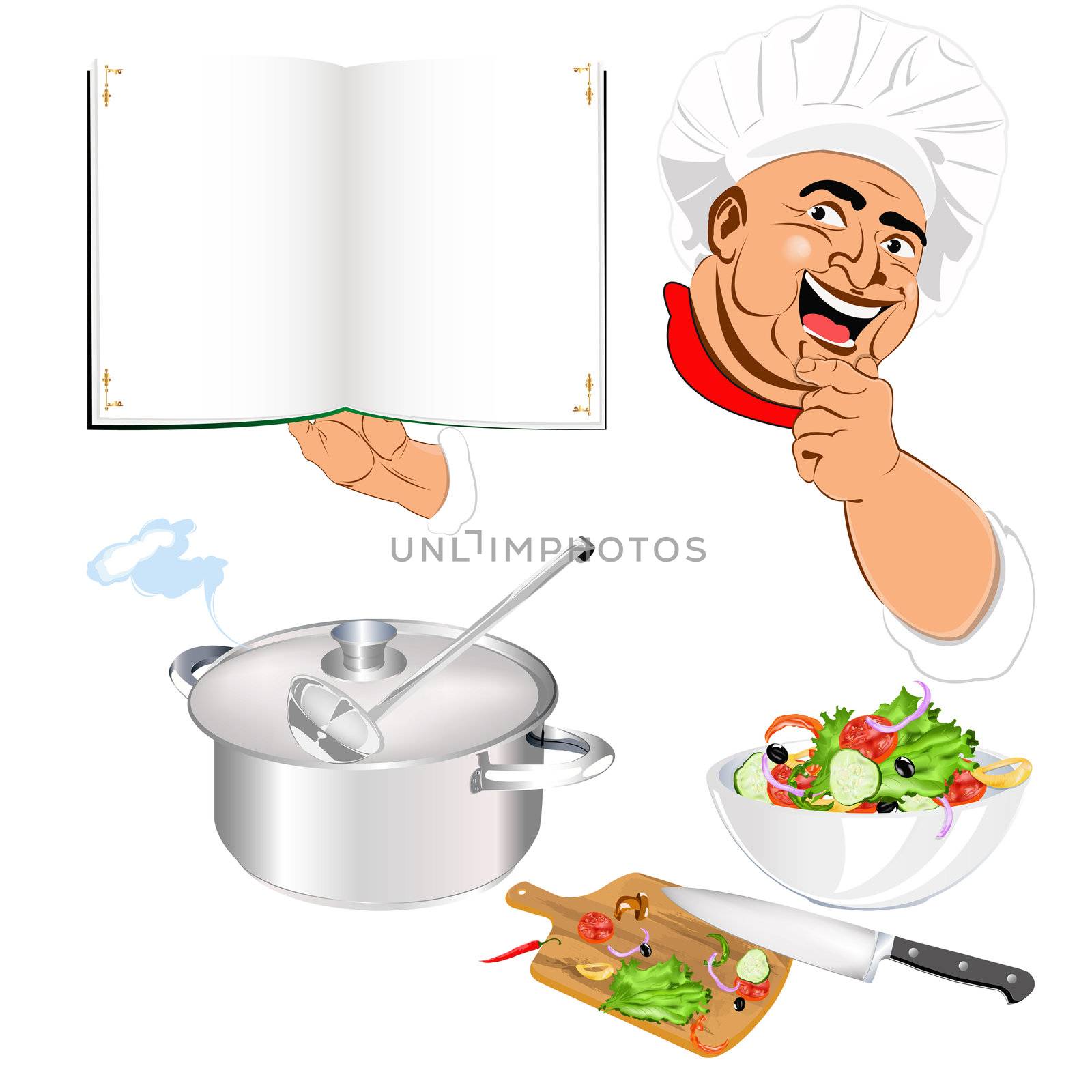 Funny Chef and fresh vegetable food for Gourmet by sergey150770SV