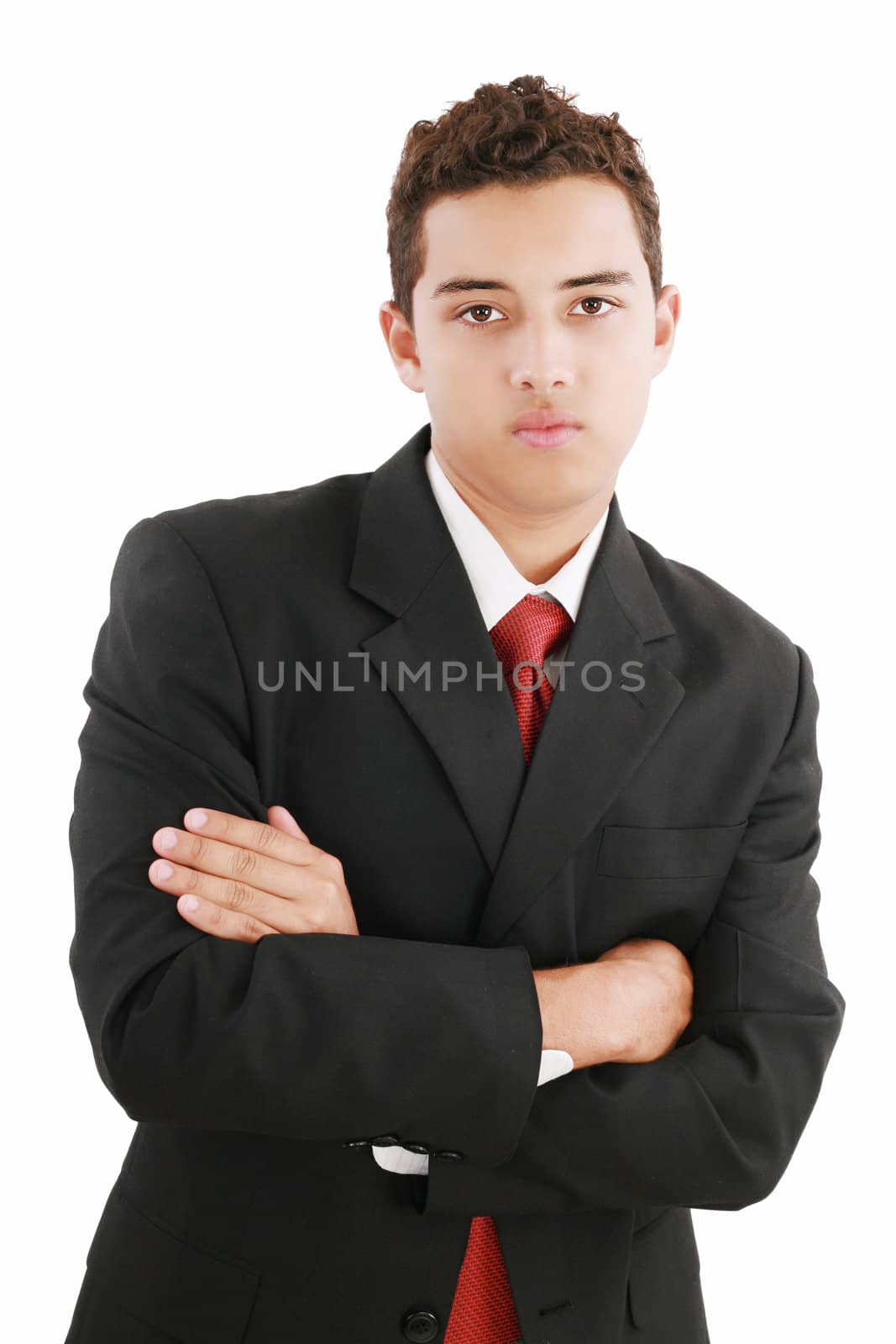 Portrait of a business man isolated on white background. Studio shot.