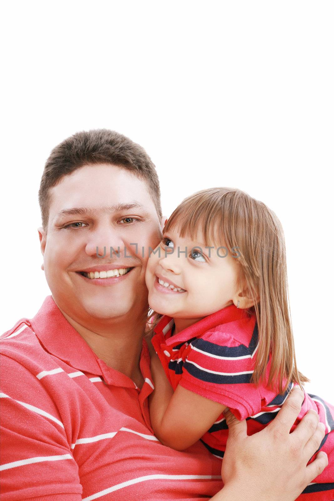 Portrait of father and daughter smiling, isolated on white by dacasdo