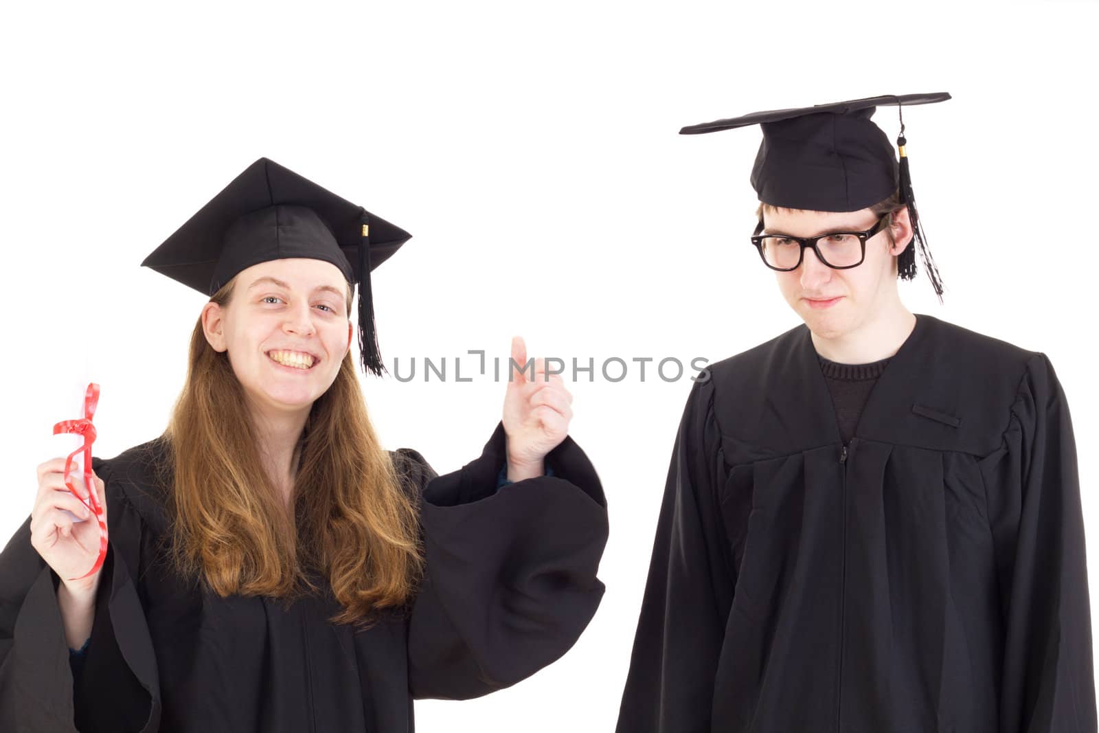 Two graduates in their academic gowns by gwolters