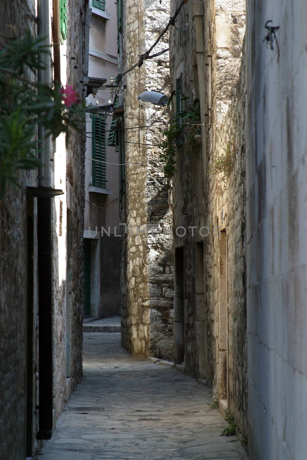 Narrow and old street in Sibenik, Croatia