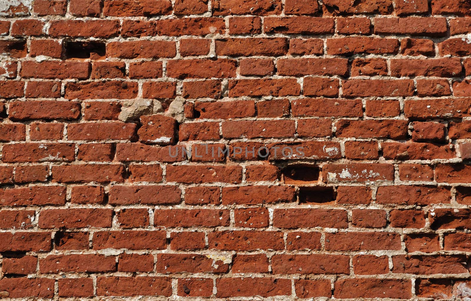 Fragment of weathered red brick wall background