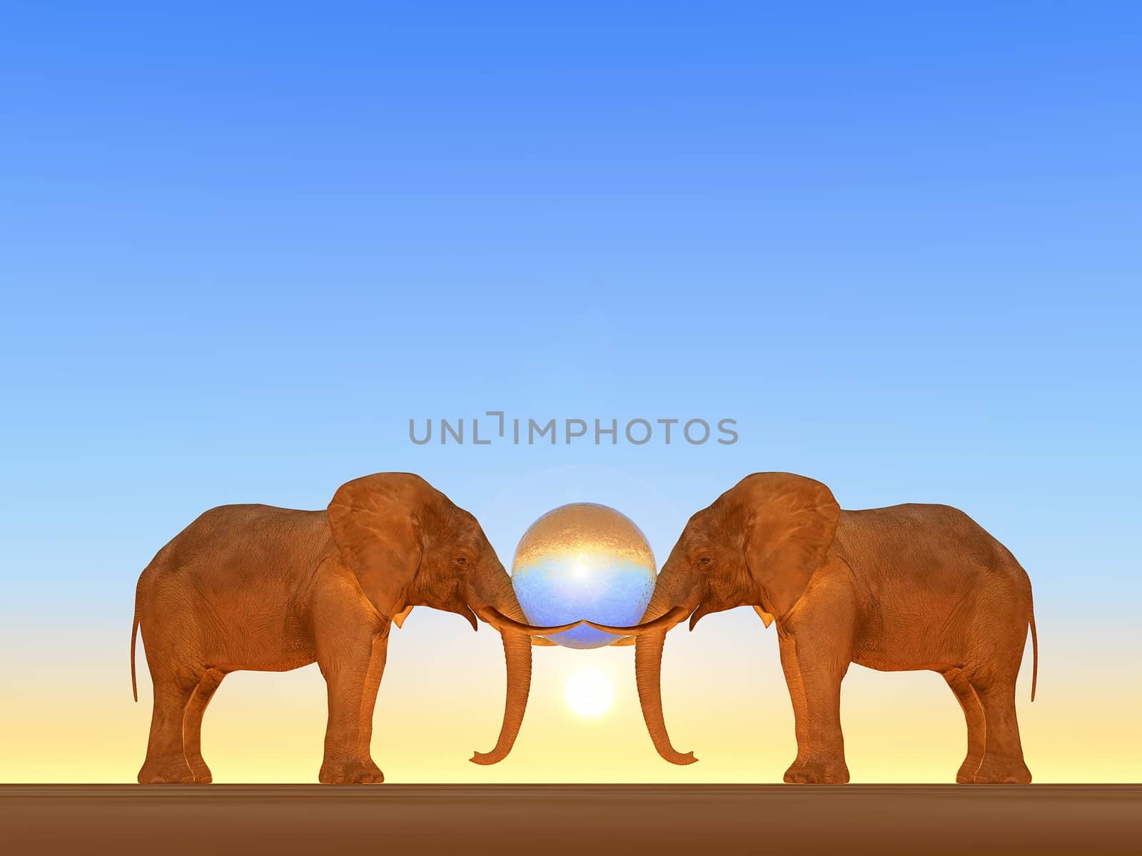 a bubble between two elephants