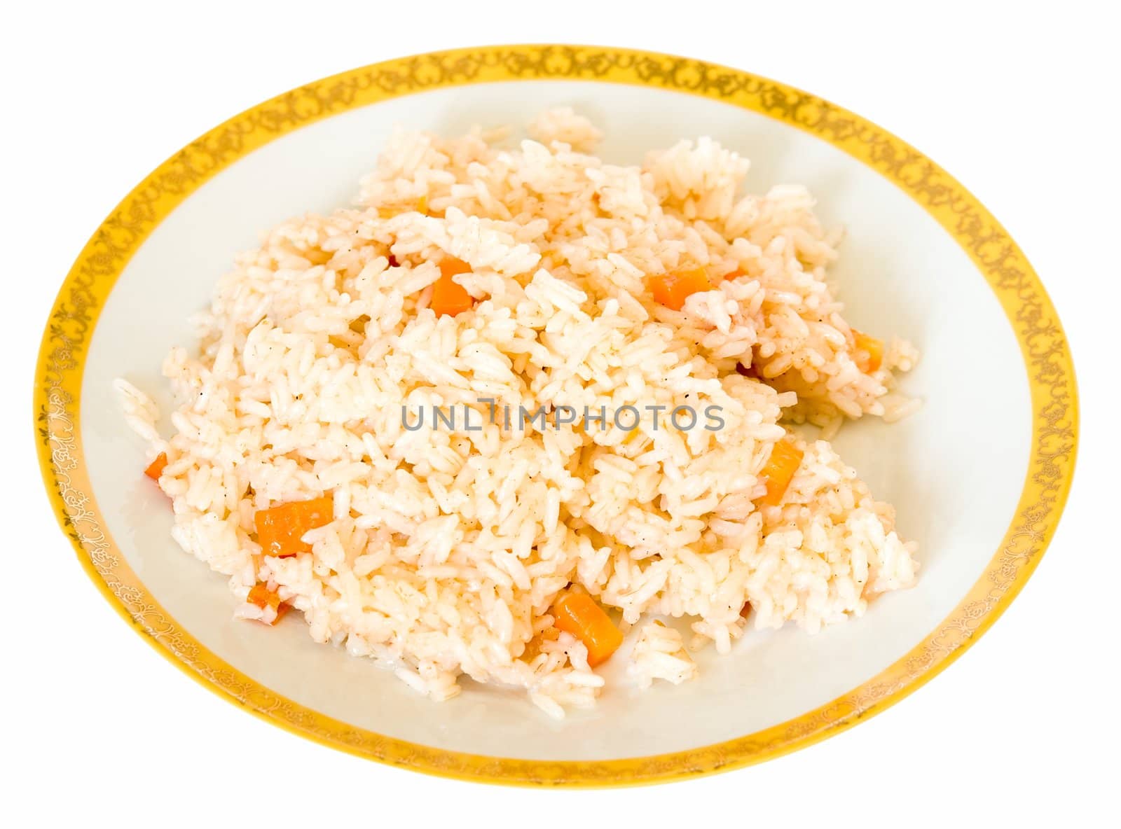 Pilau. Plate with rice on a white background