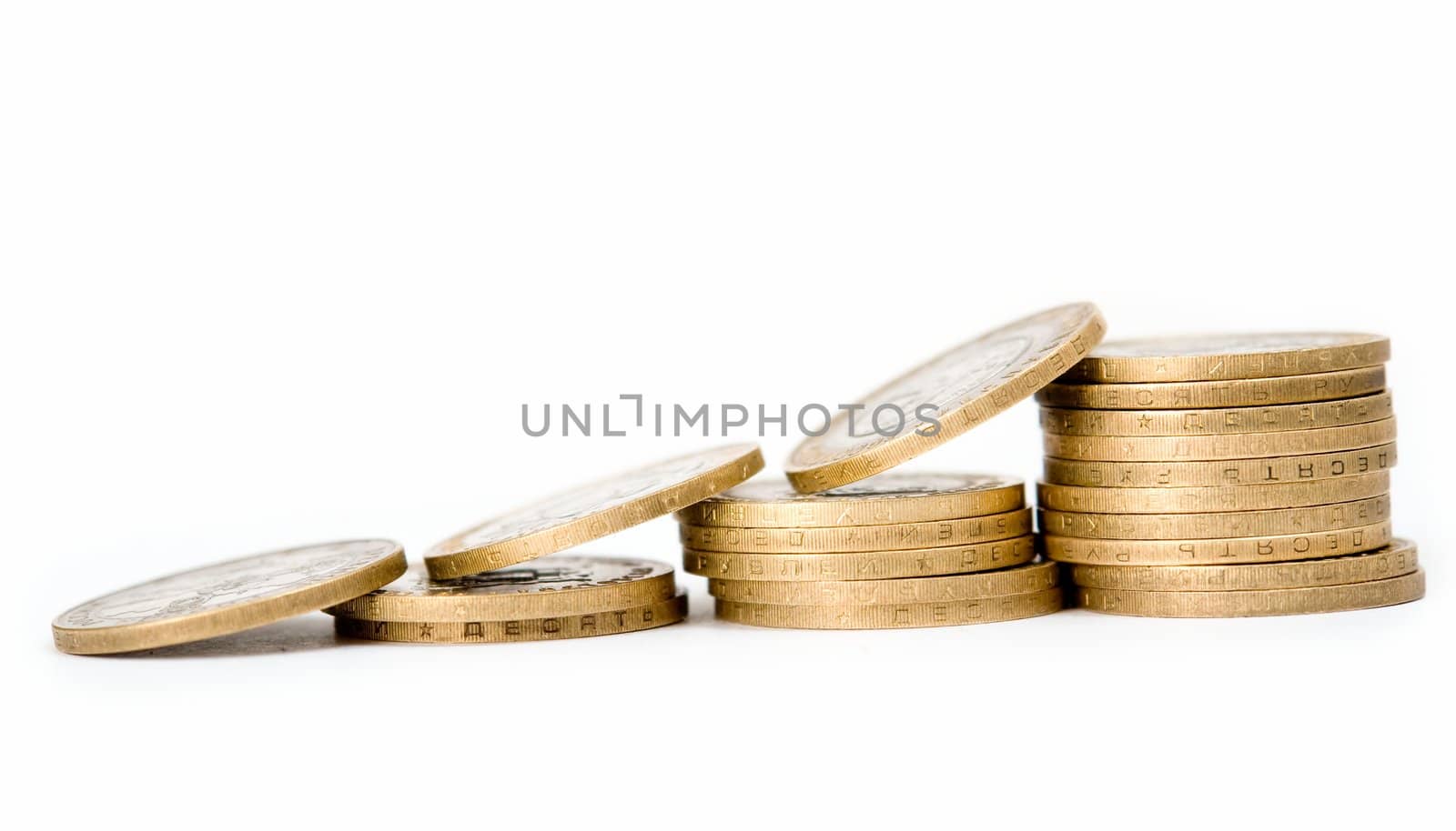 Treasure. Heap of coins on a white background