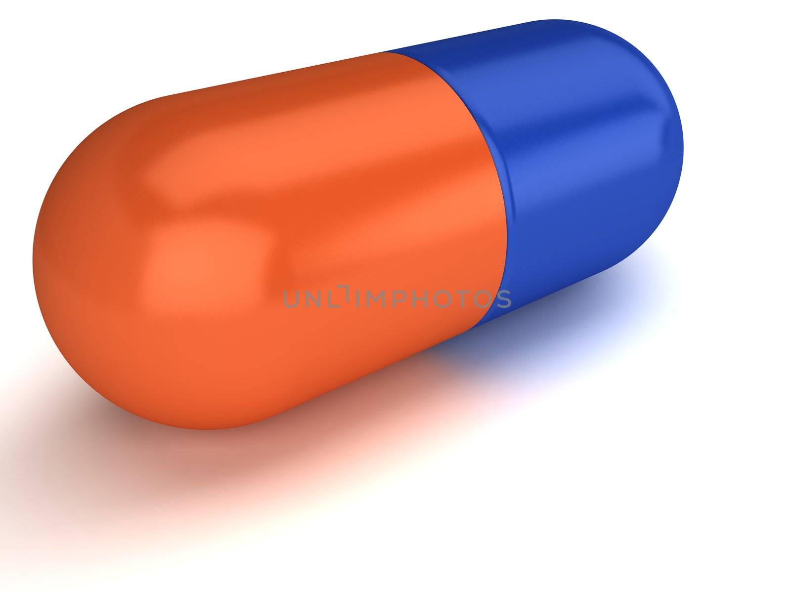 Red-blue capsule close up on a white background