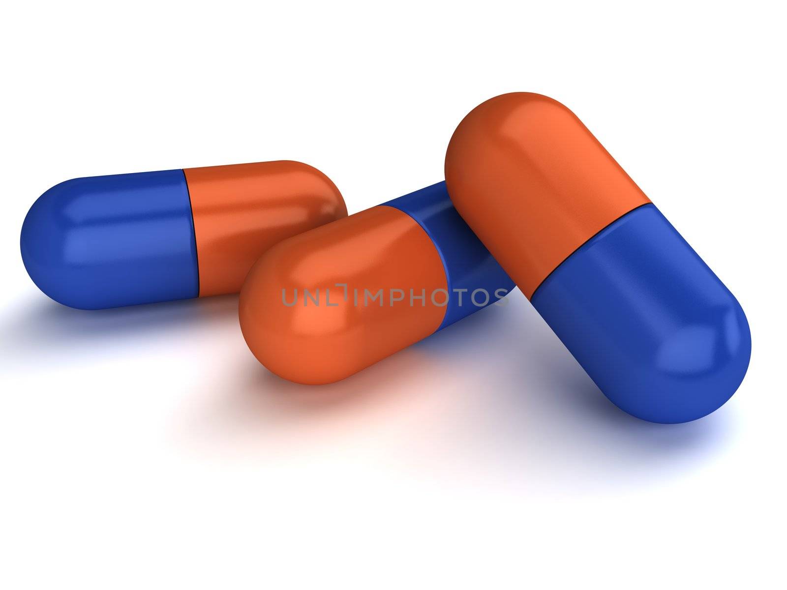 Three medical capsules on a white background