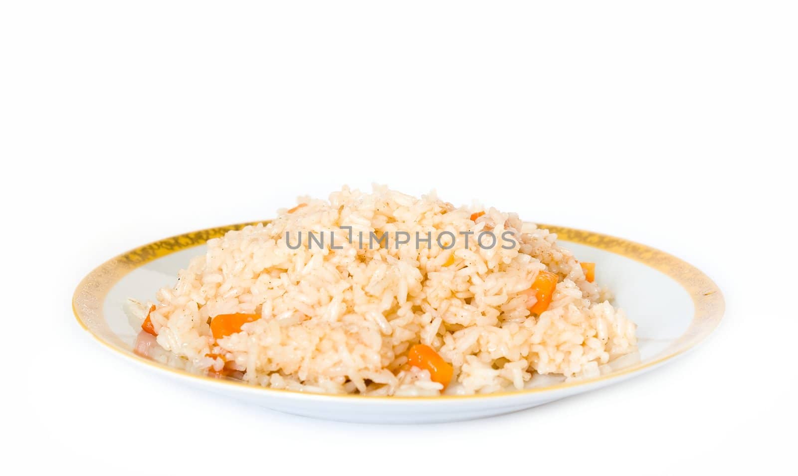 Pilau. Plate with rice on a white background