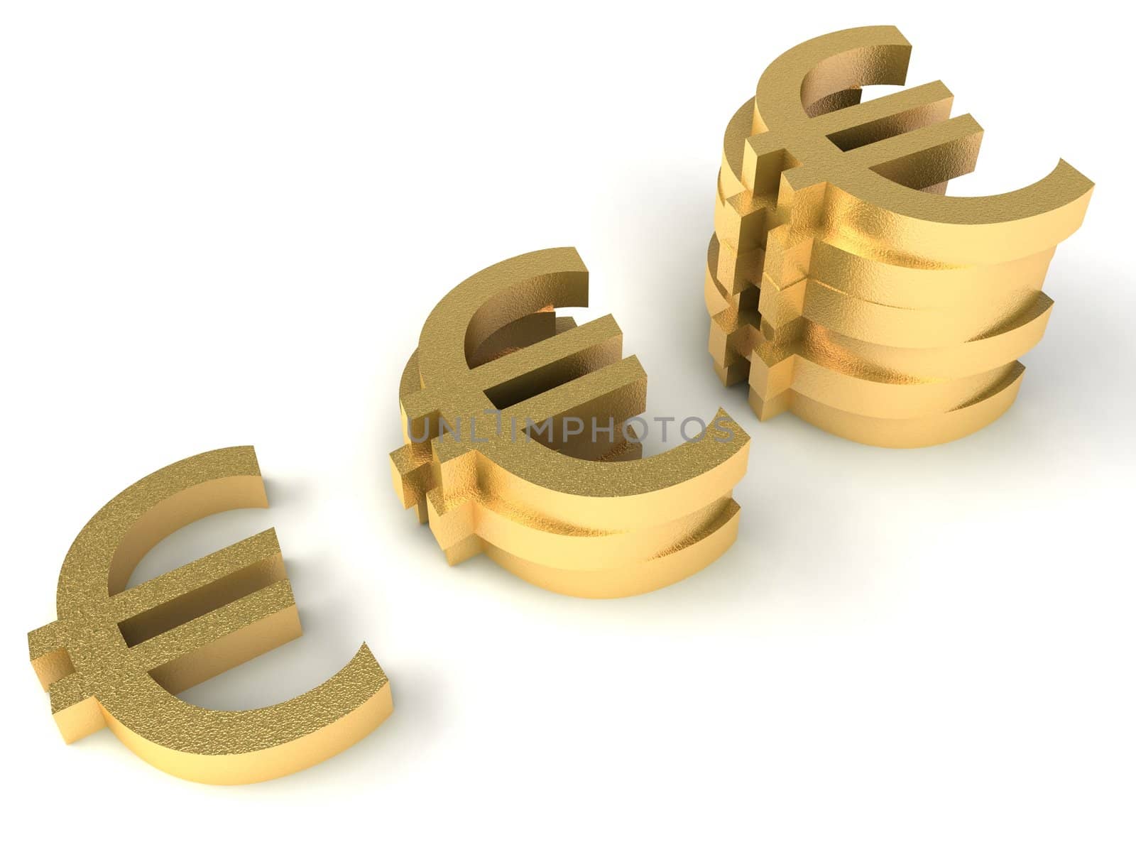 Gold euro signs on a white background