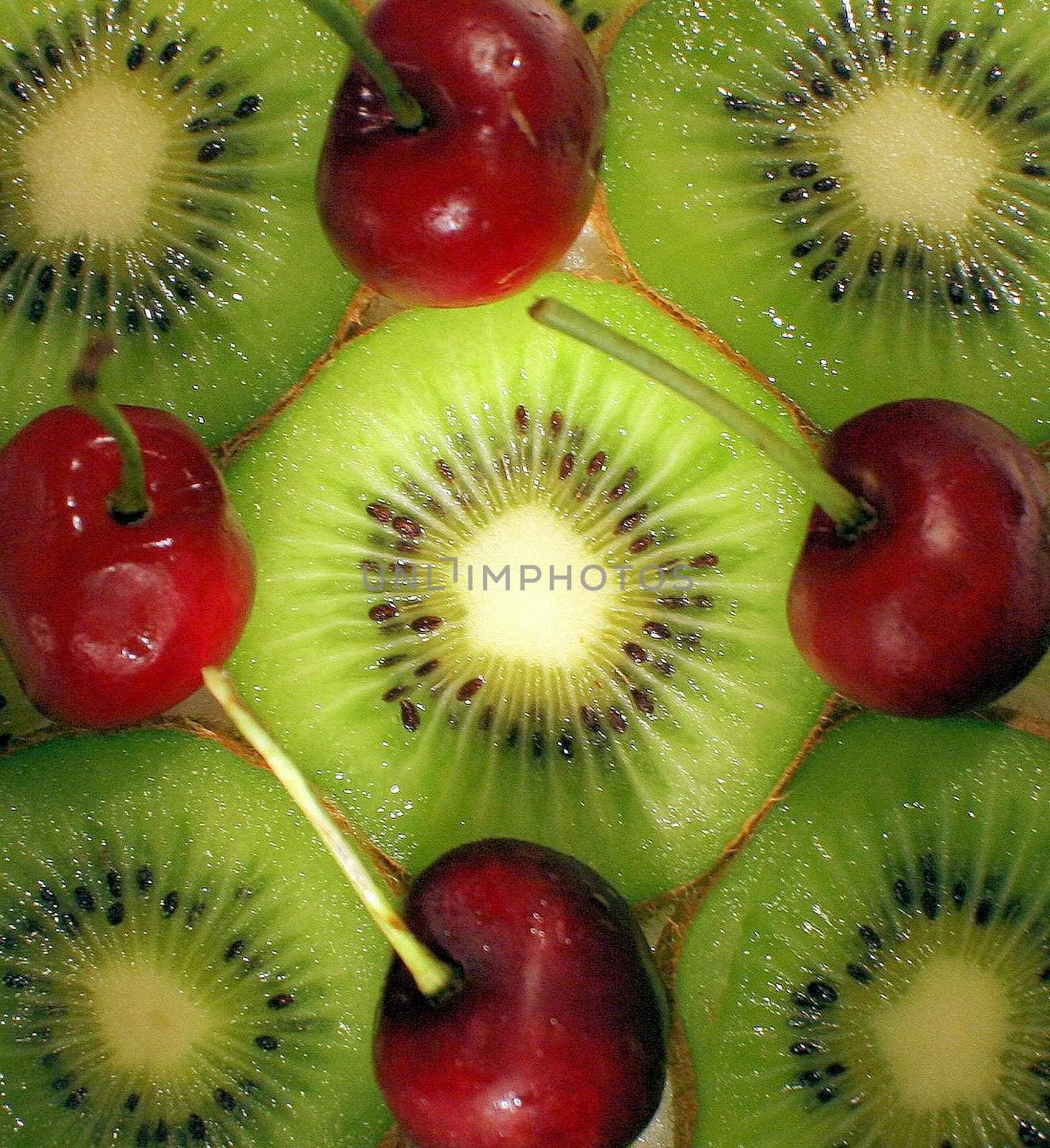 Kiwi and Cherries by quackersnaps