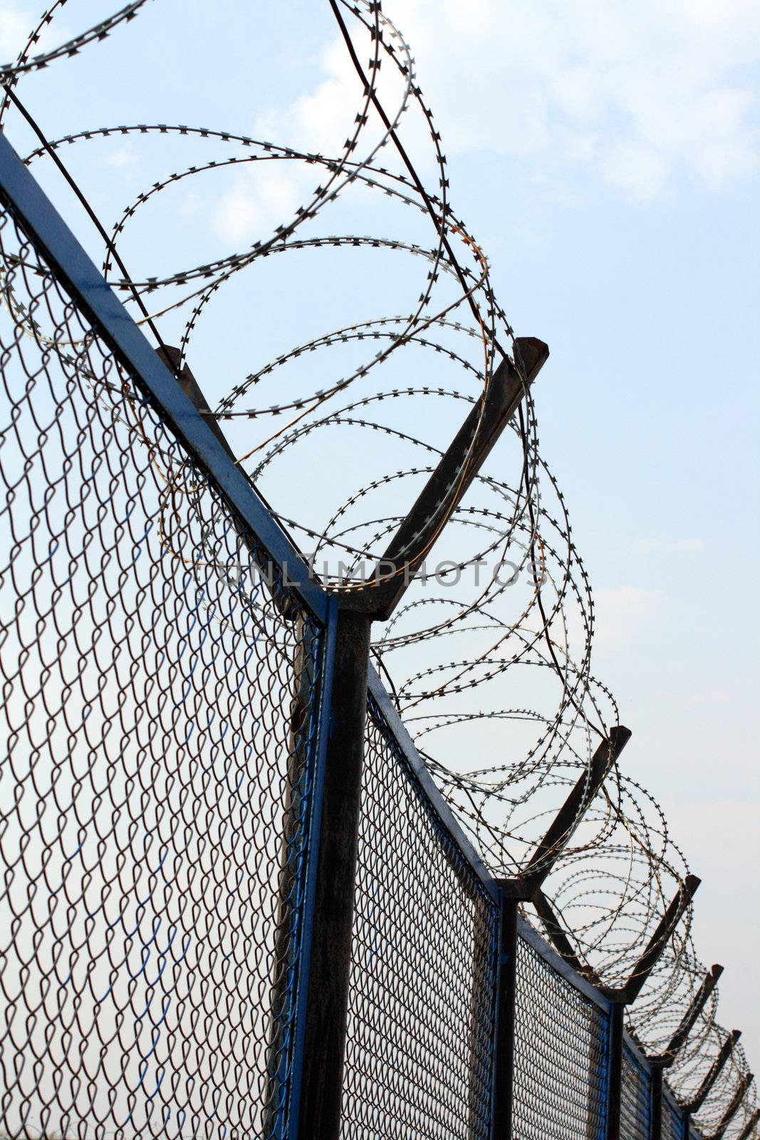 fence with barbed wire under blue sky