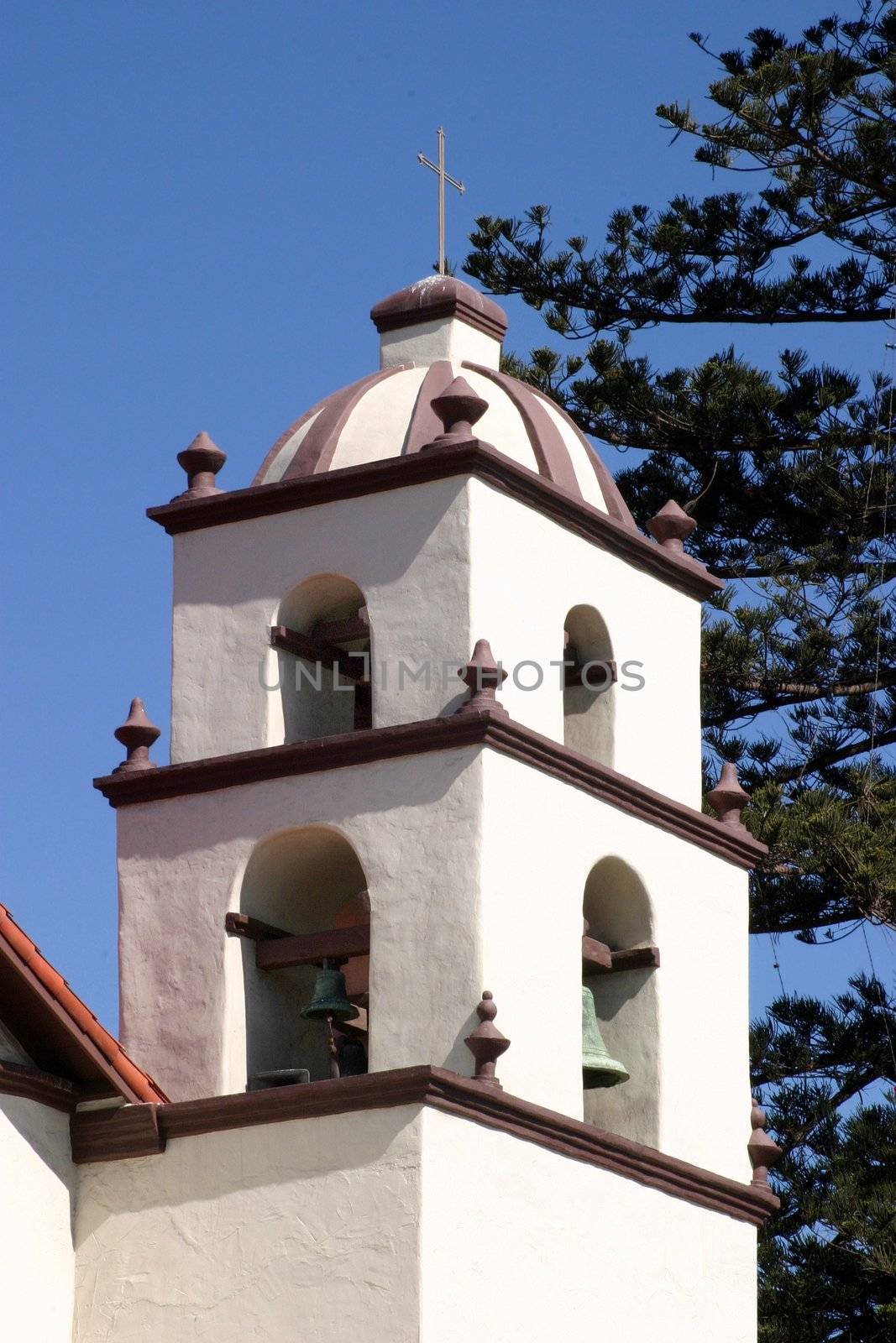 The bell tower of the San Buenaventura Mission in Ventura Calefornia.