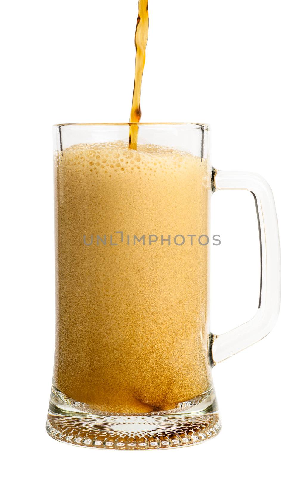 Dark beer pouring into glass isolated over white background