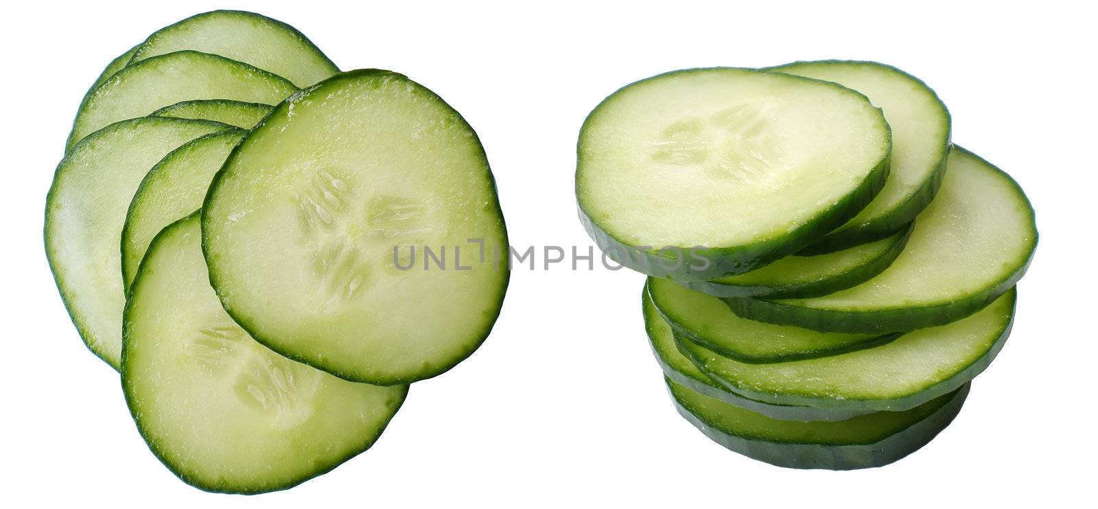 Fresh organic ripe cucumber  collage isolated on white background