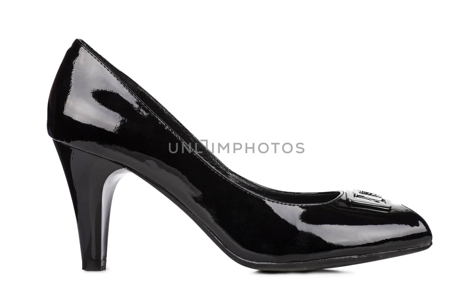 Elegant black woman shoes isolated over white background