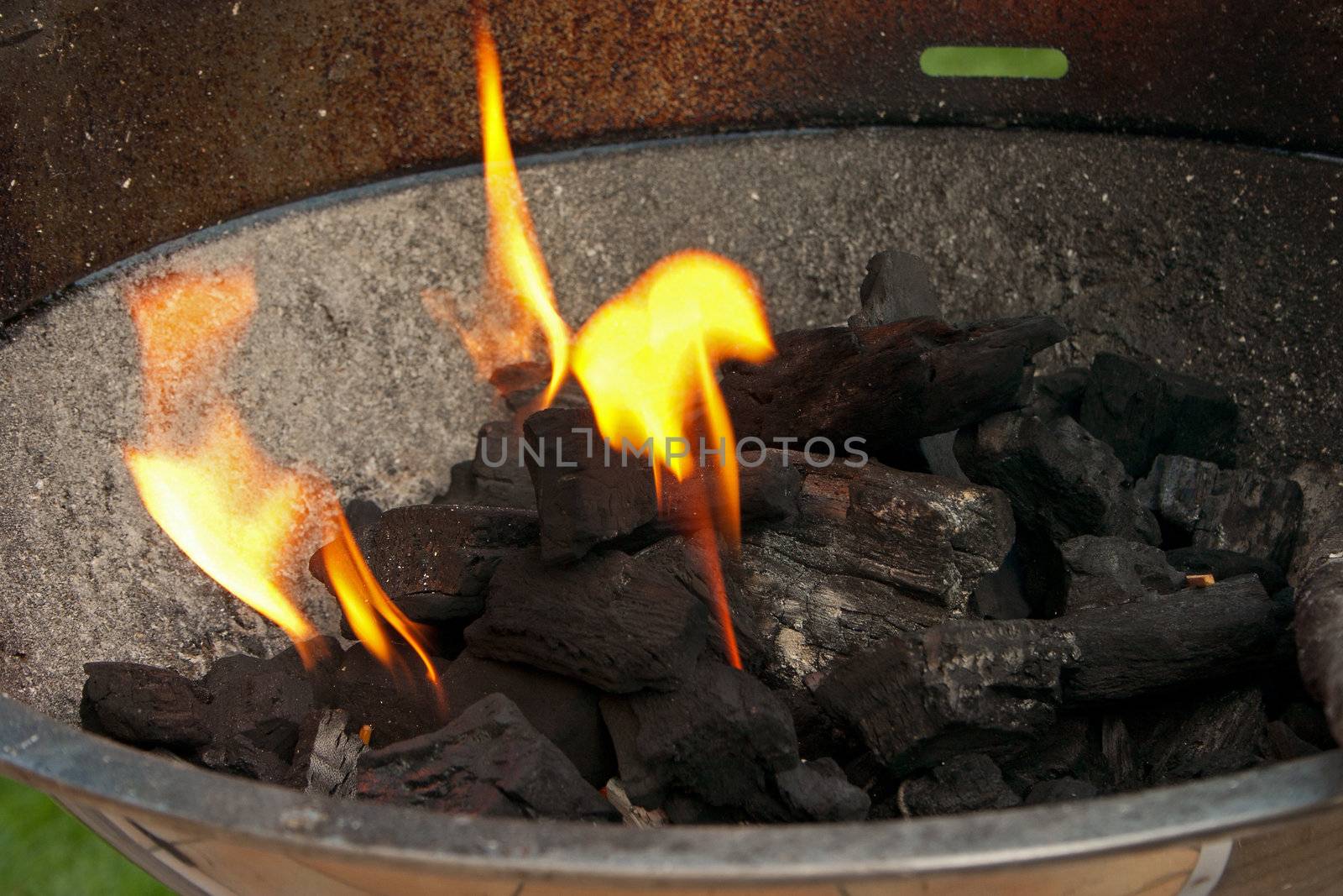 Close up of burning coals on a barbecue