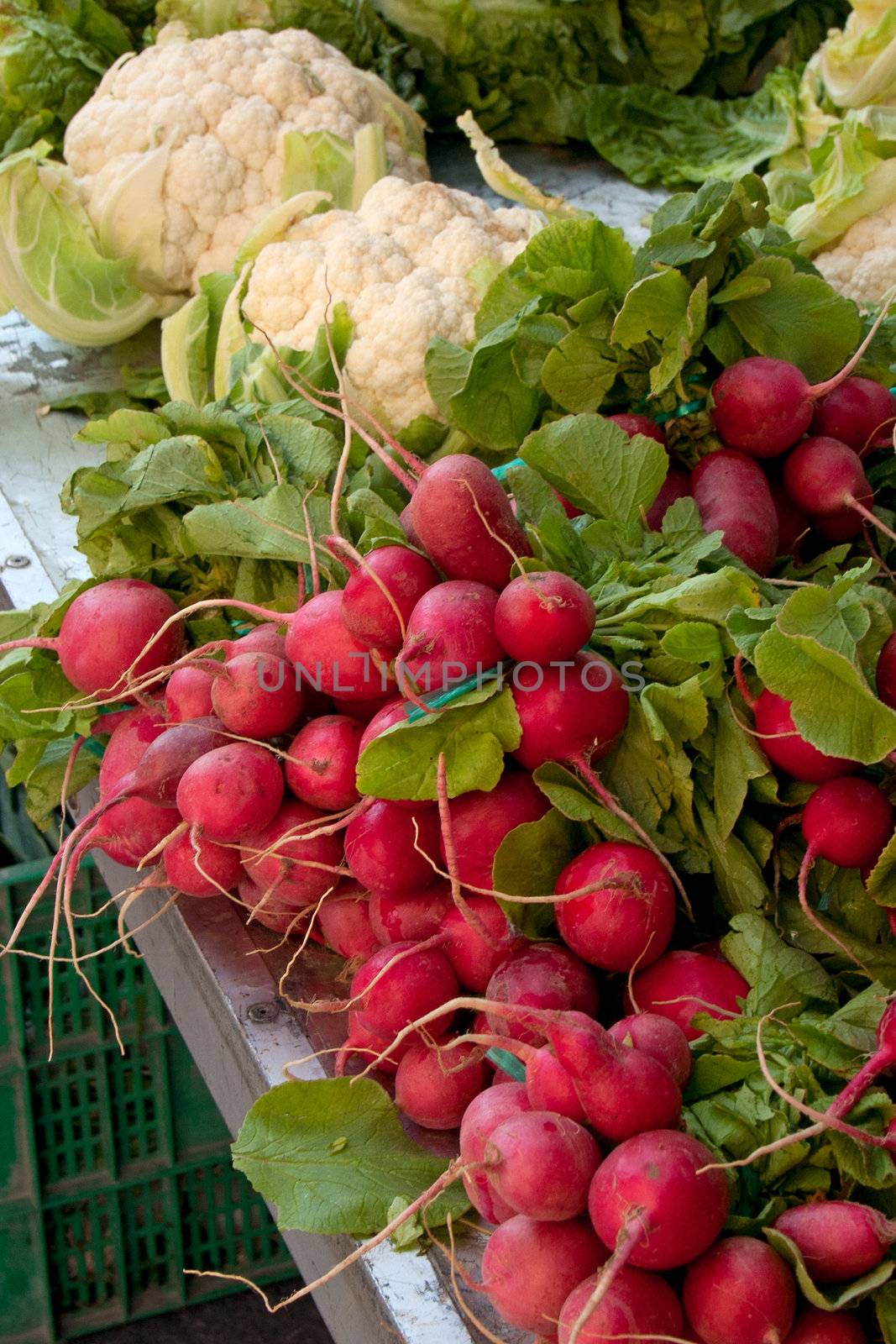 radishes and cauliflower at the local market