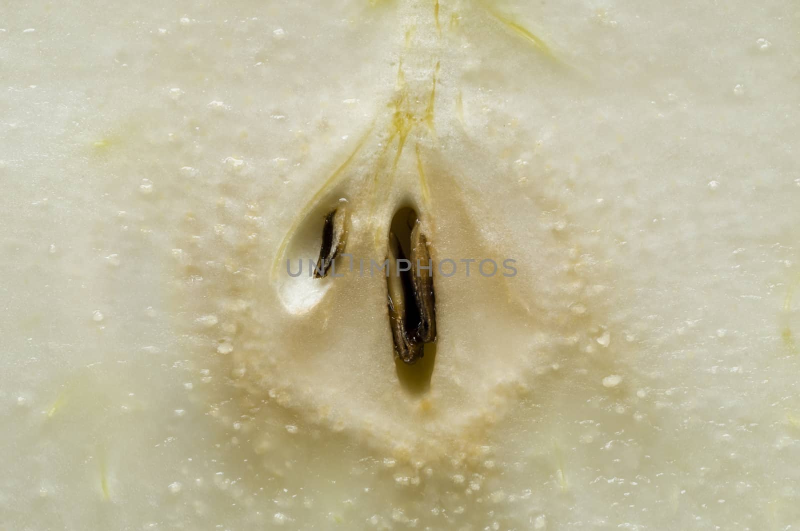 Detail of pulp with seeds of a pear