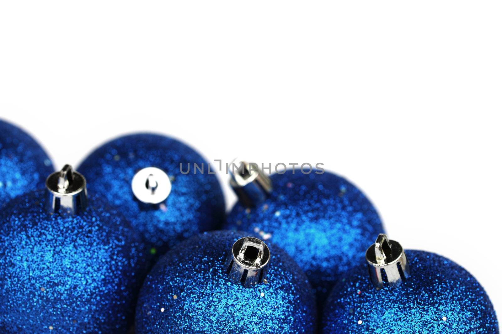blue christmas balls isolated on white