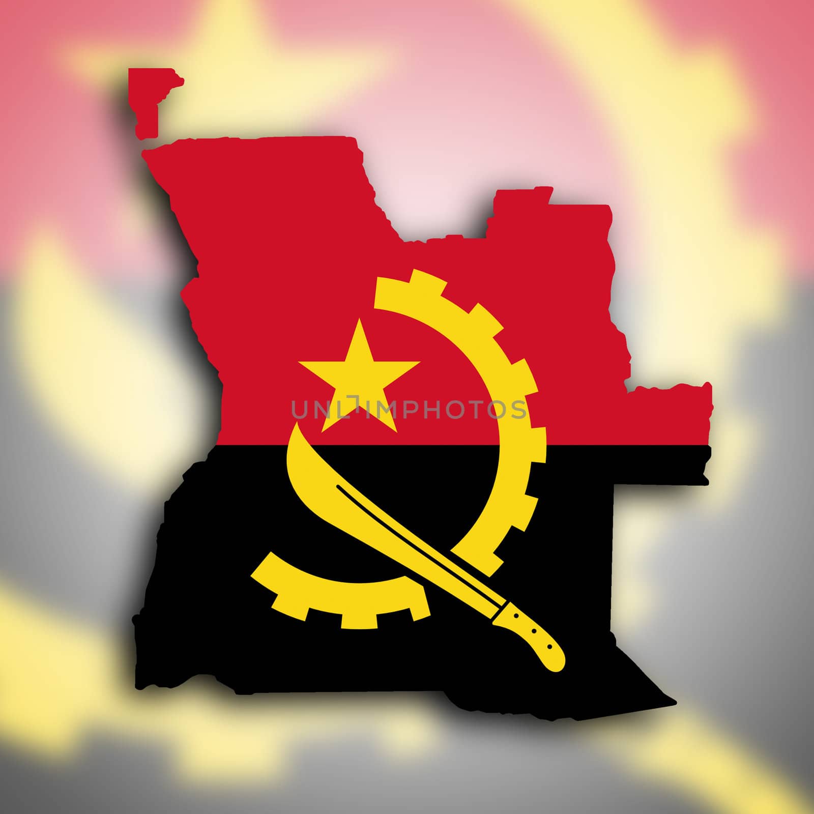 Country shape outlined and filled with the flag, Angola