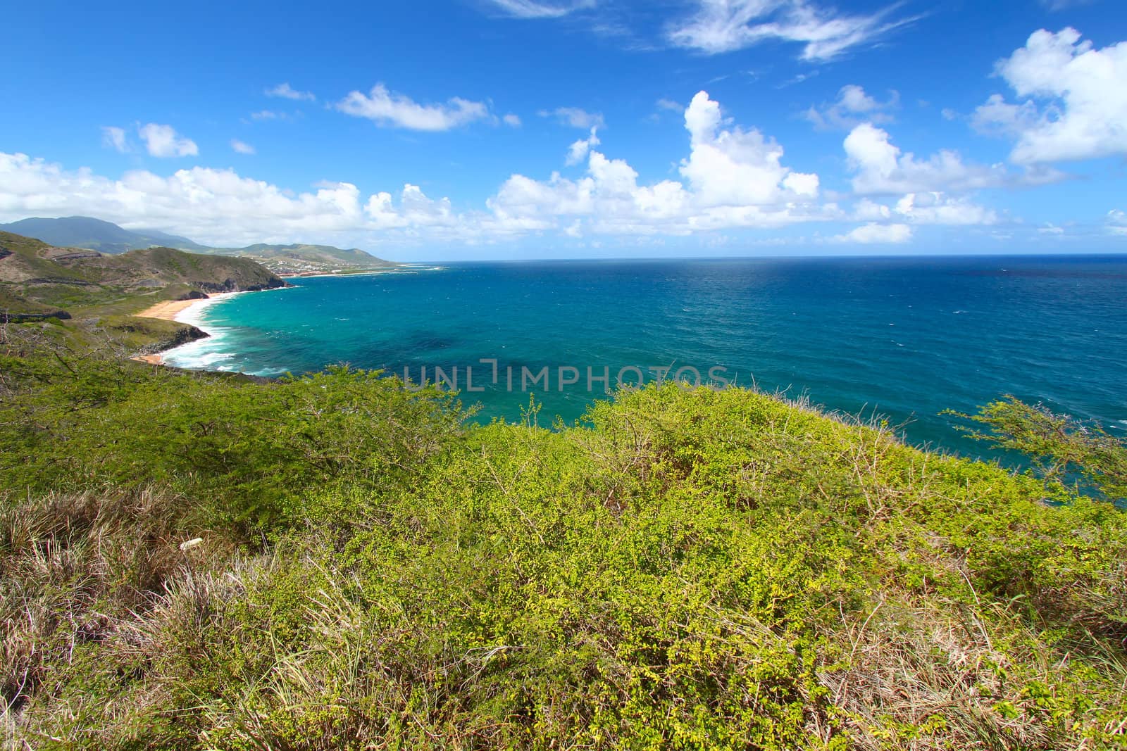 The fabulous coastline on the Caribbean island of Saint Kitts.