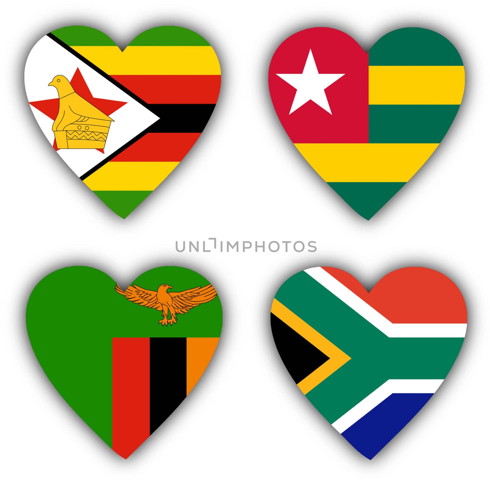 Flags in the shape of a heart, 4 different countries