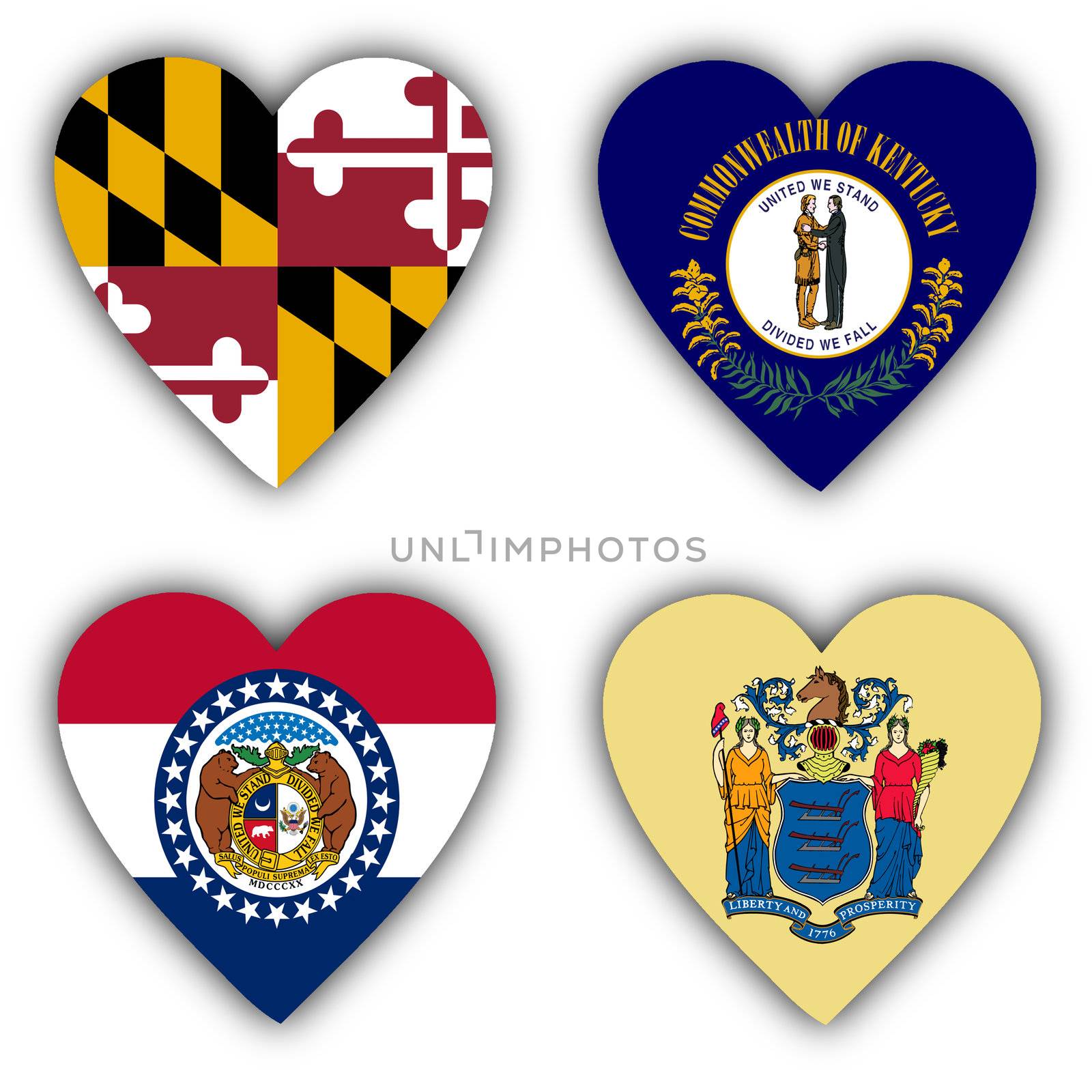 Flags in the shape of a heart, US states by michaklootwijk