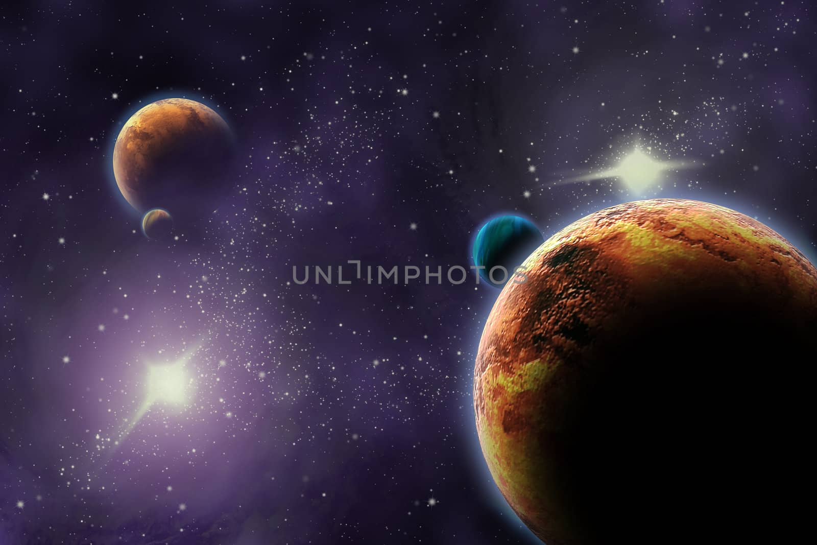 Planets in deep dark space. Abstract illustration of universe.