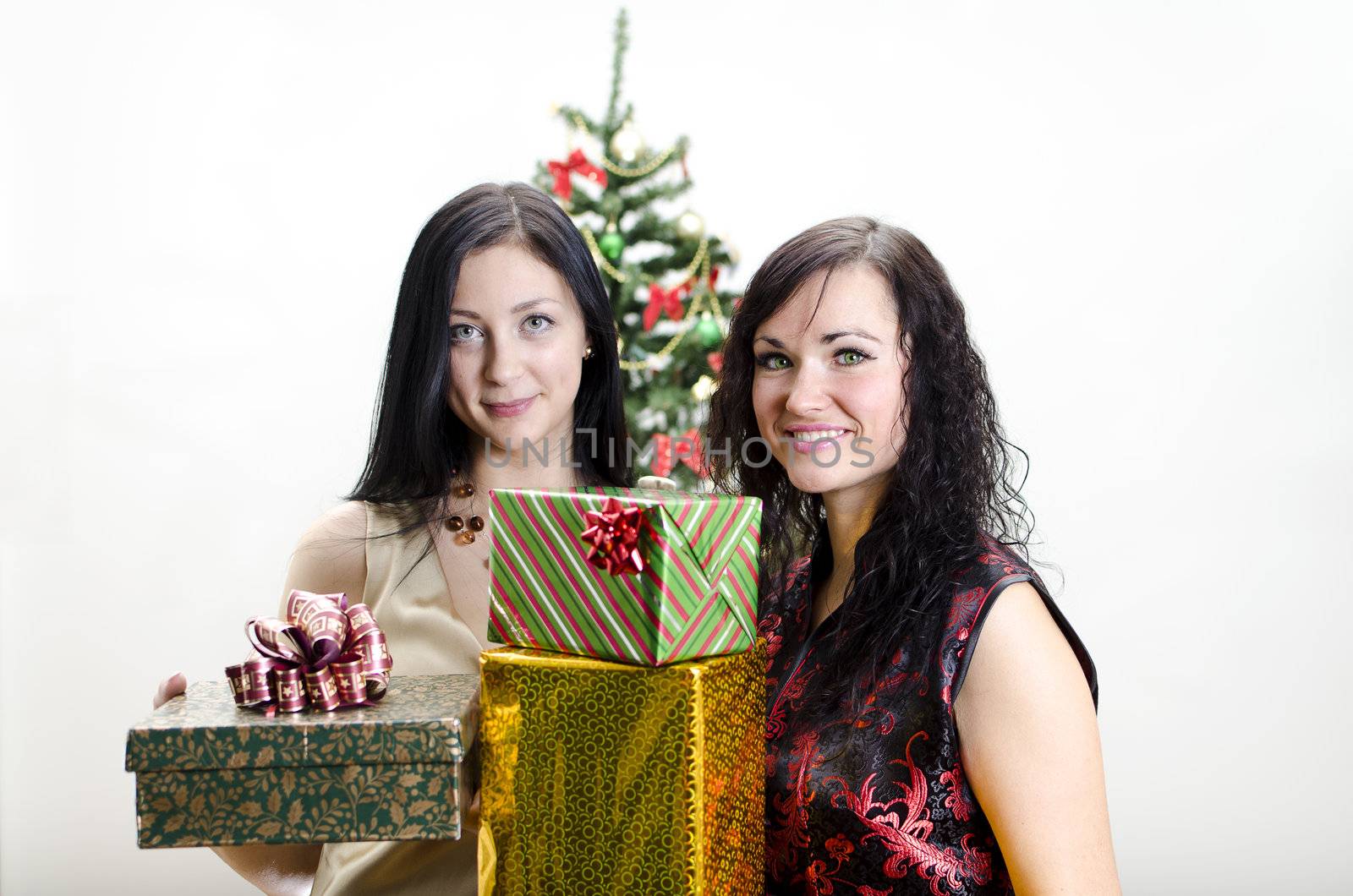 Christmas: Two girls with gifts