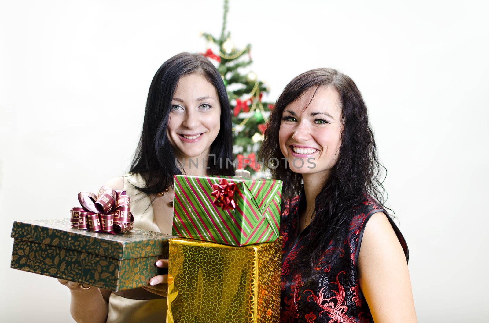 Christmas: Two girls with gifts