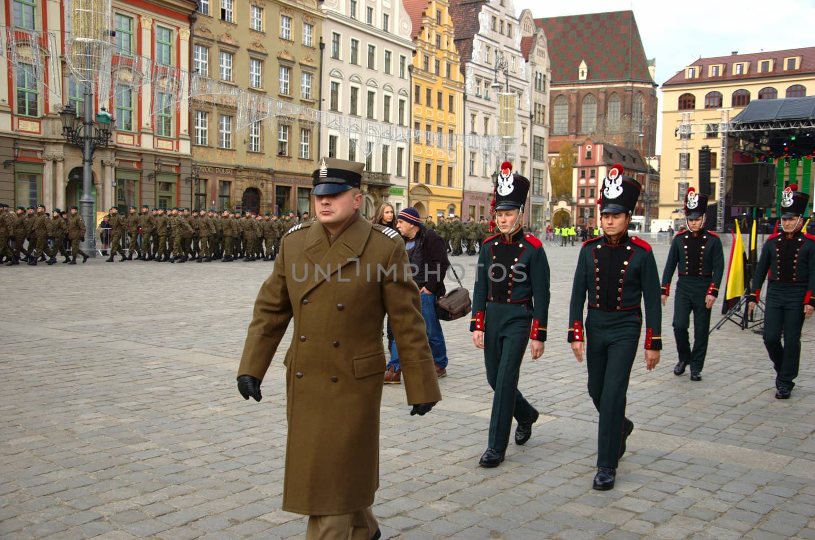 WROCLAW, POLAND - DECEMBER 2: Polish army, engineering training center for troops receives new army banner. Soldiers in historical uniforms on December 2, 2011.