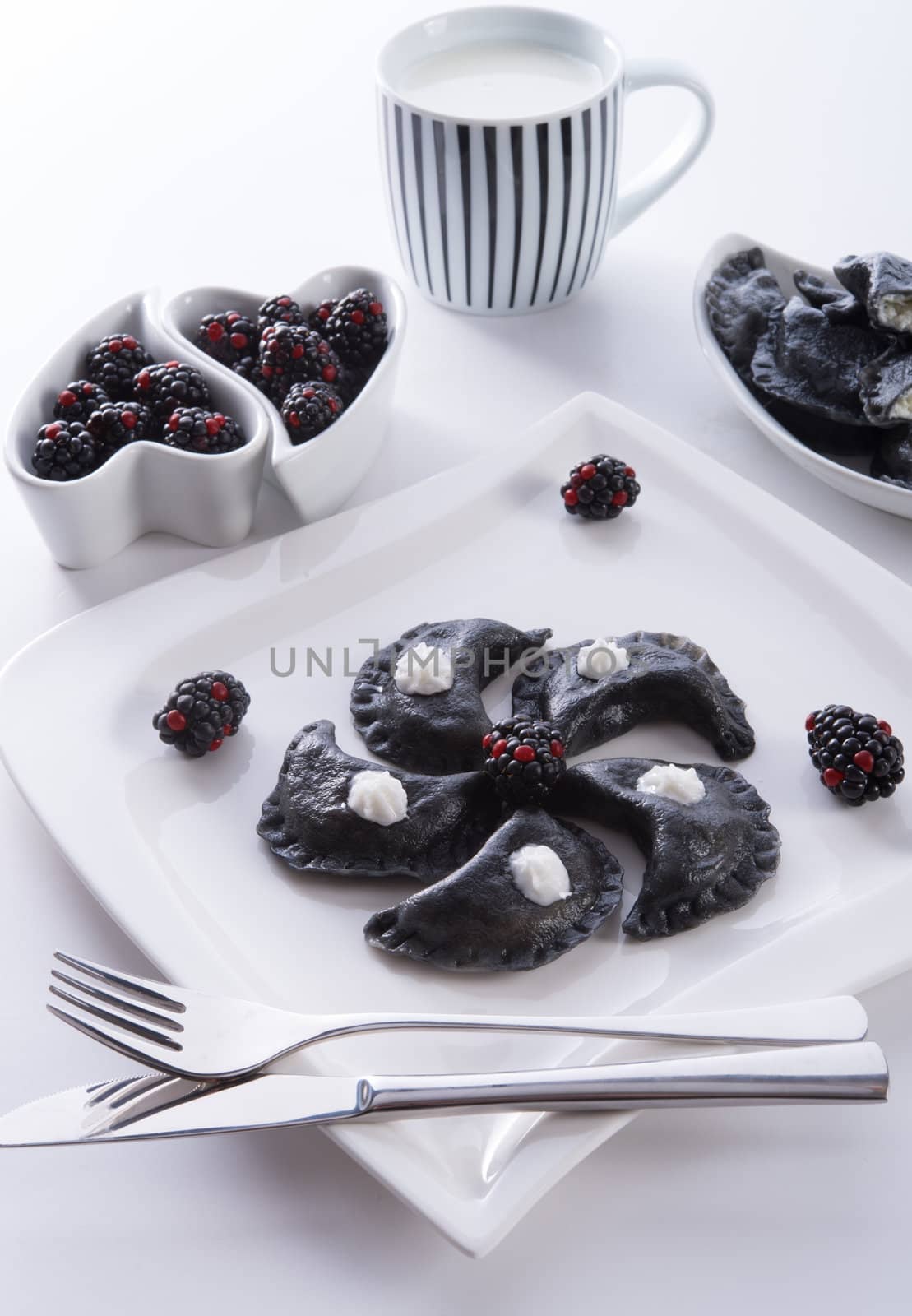 sweeten pierogi with blackberries - B & W by Darius.Dzinnik