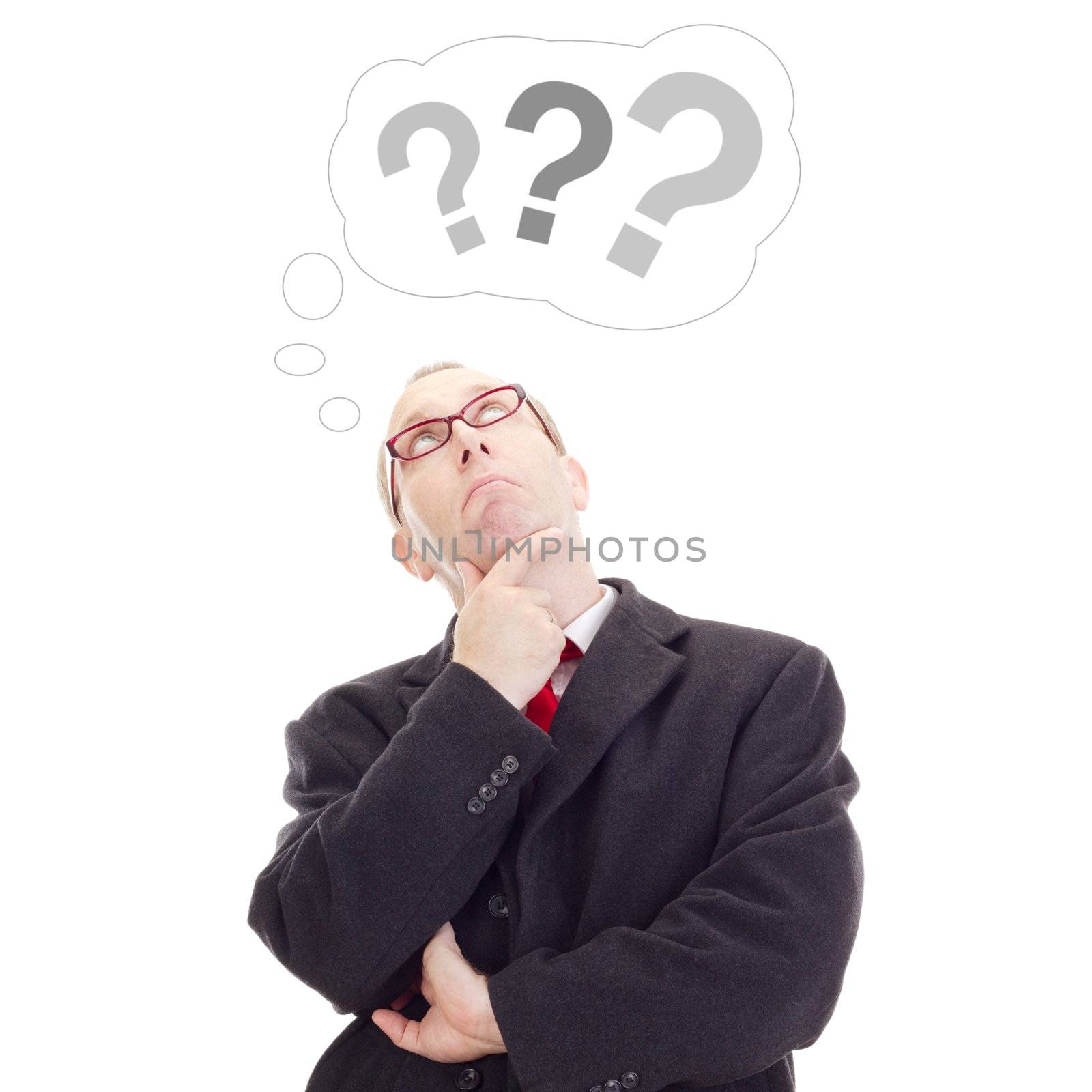 Business person thinking about question