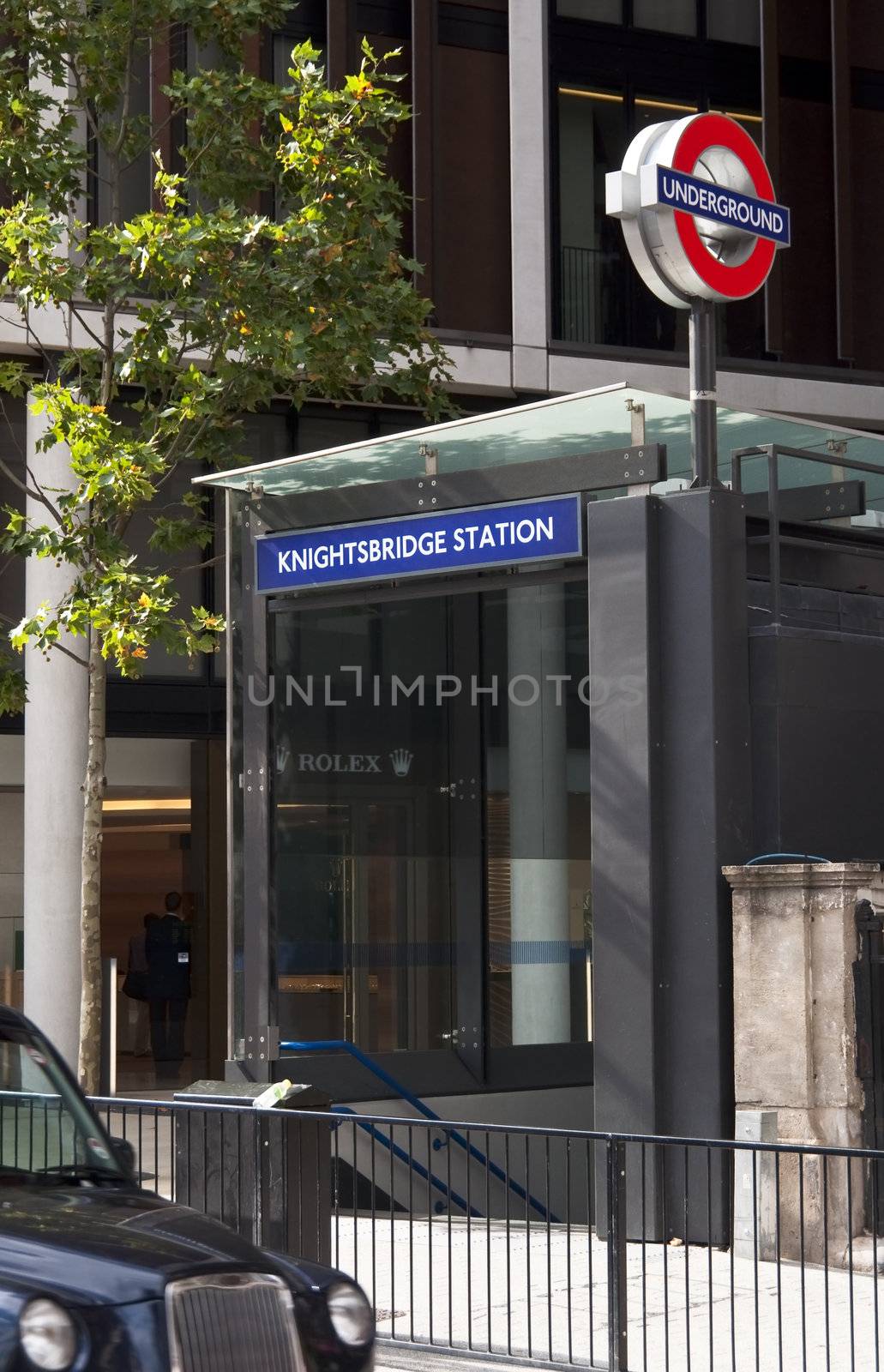 Knightsbridge underground station entrance in London, UK