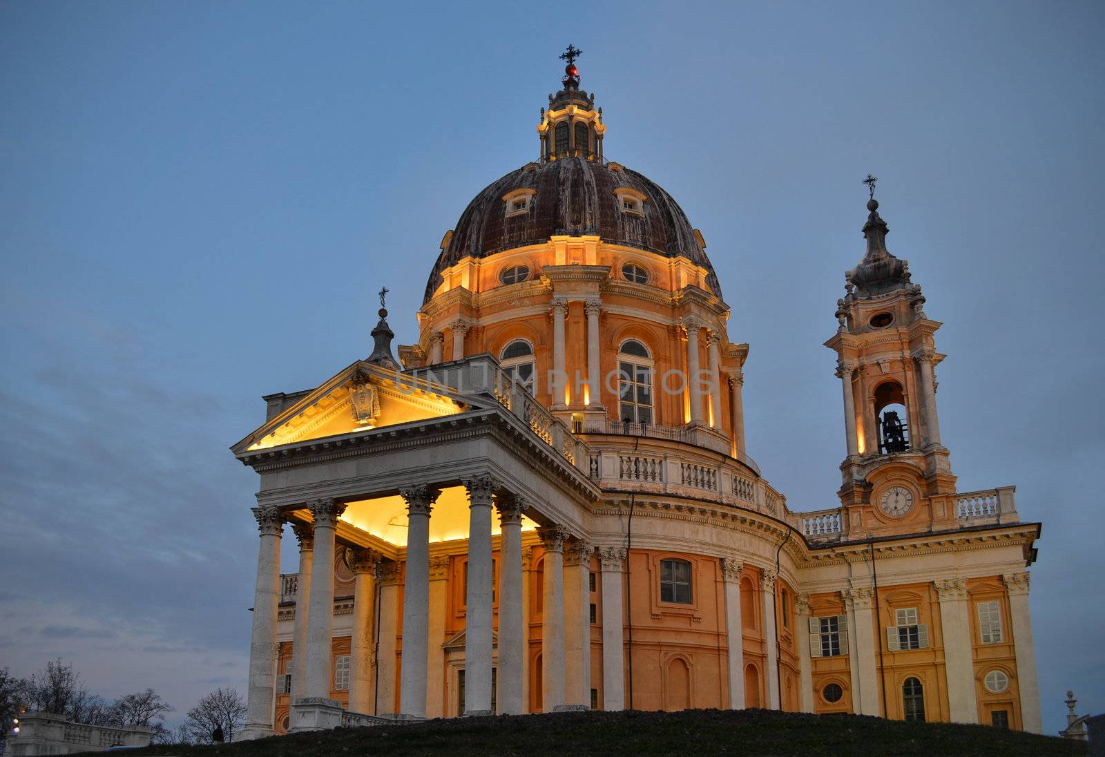 Basilica di Superga in Torino, Italy, at dusk