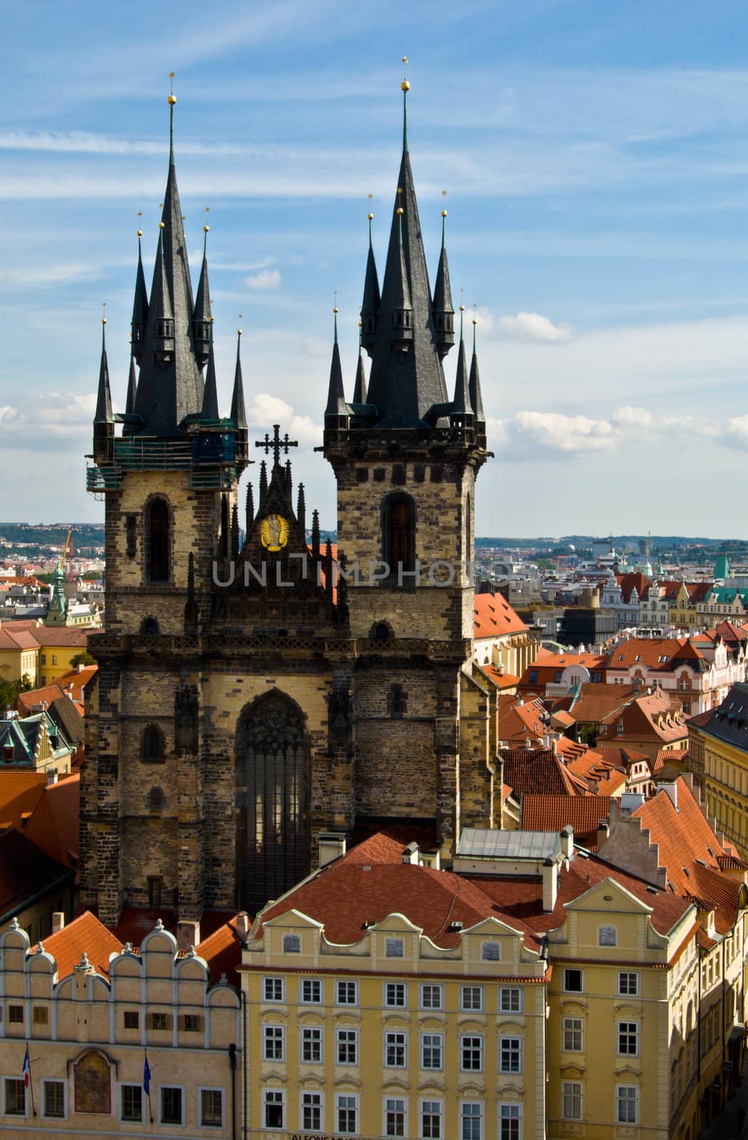 aerial view of the cathedral in Prague