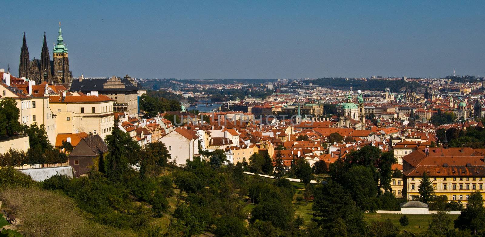 view of the old castle of Prague above the town