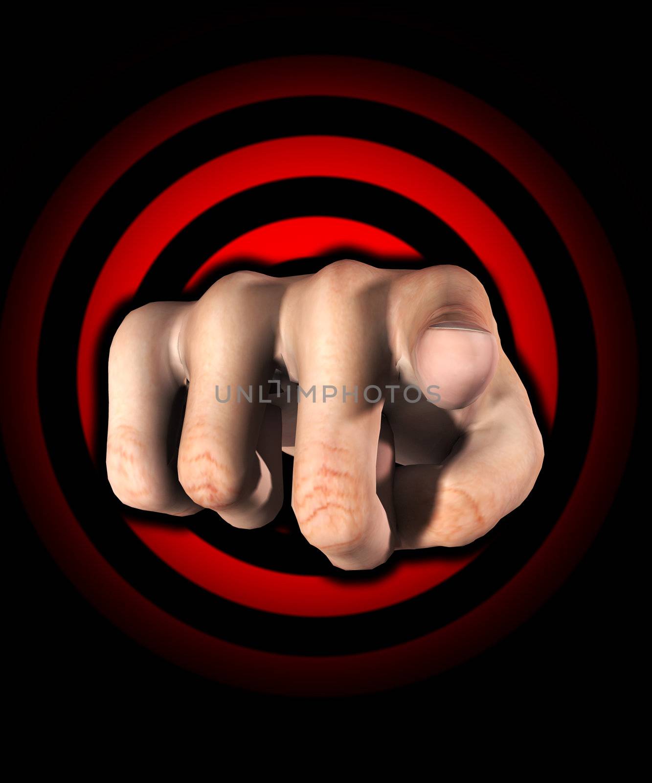 A big hand that is pointing towards you.