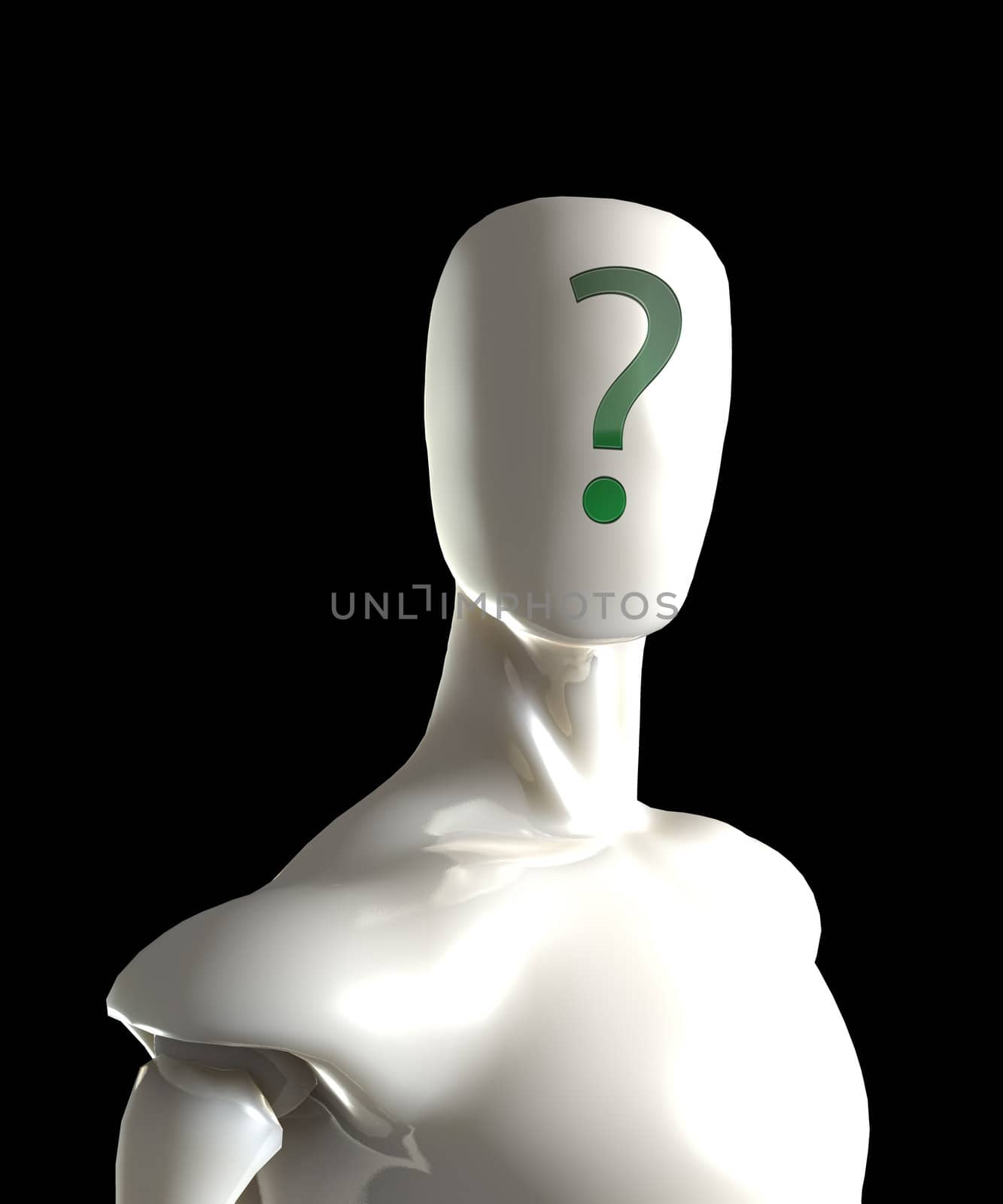 Faceless figure with a question mark on its face.