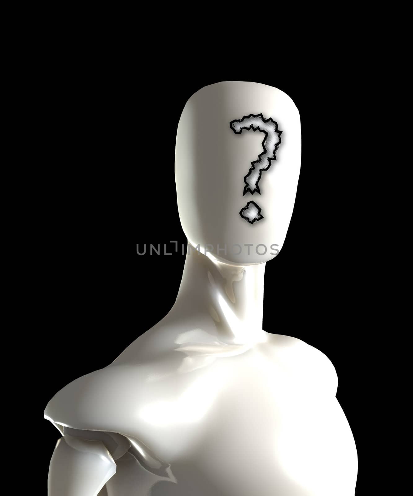 Faceless figure with a question mark on its face.
