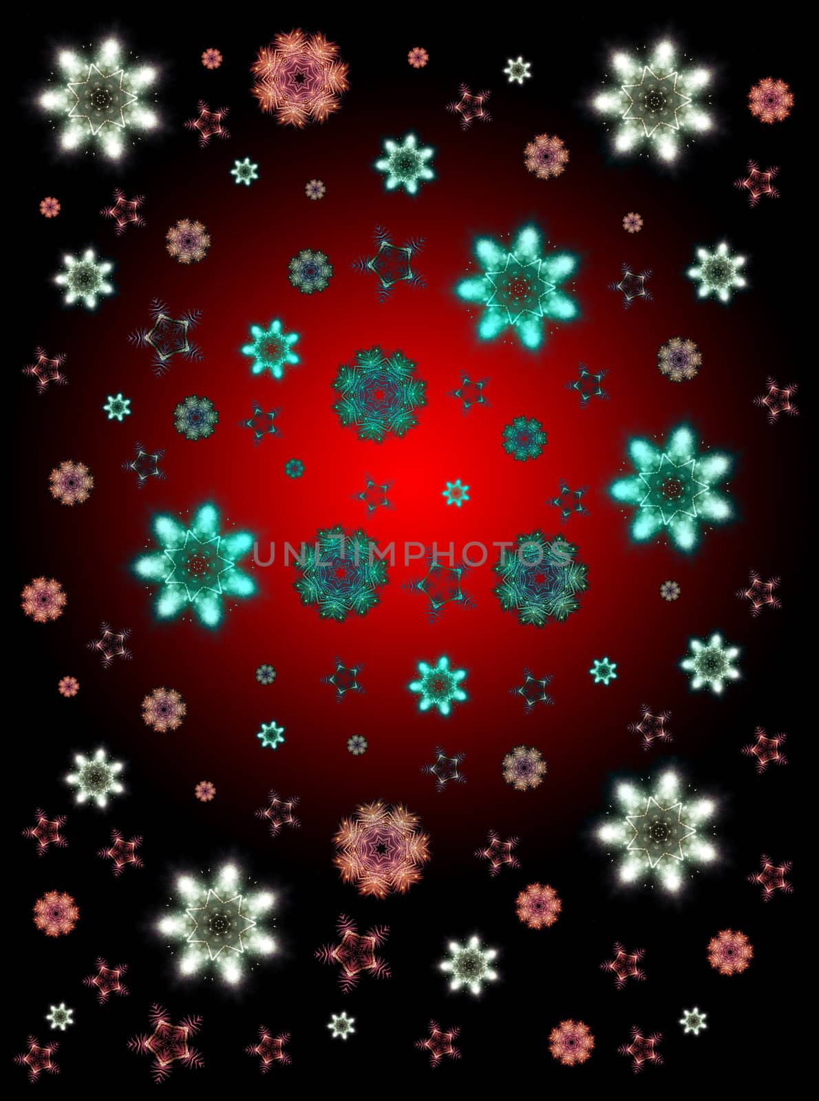 Some snowflakes falling, the snowflakes are made out of fireworks.

