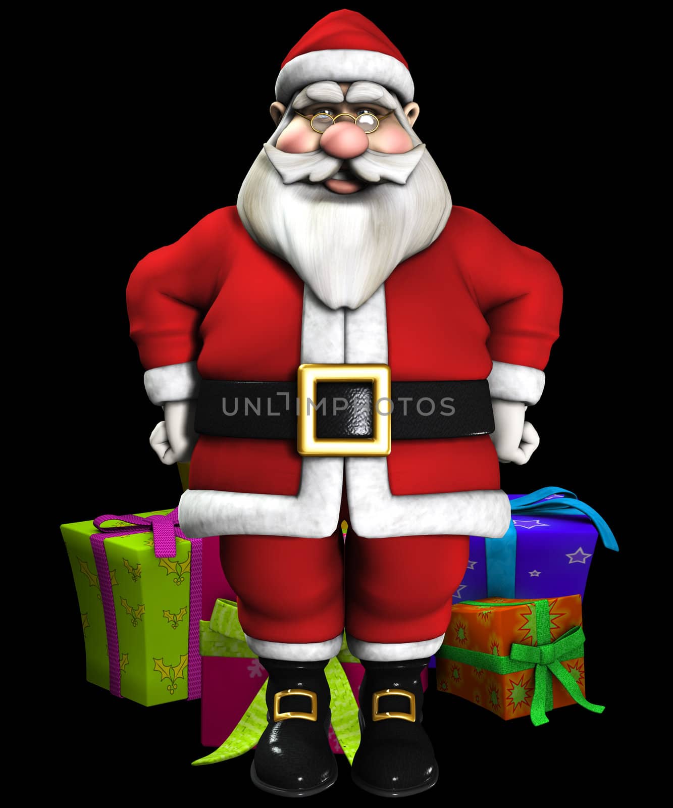 Father Christmas with a lot of Christmas presents.